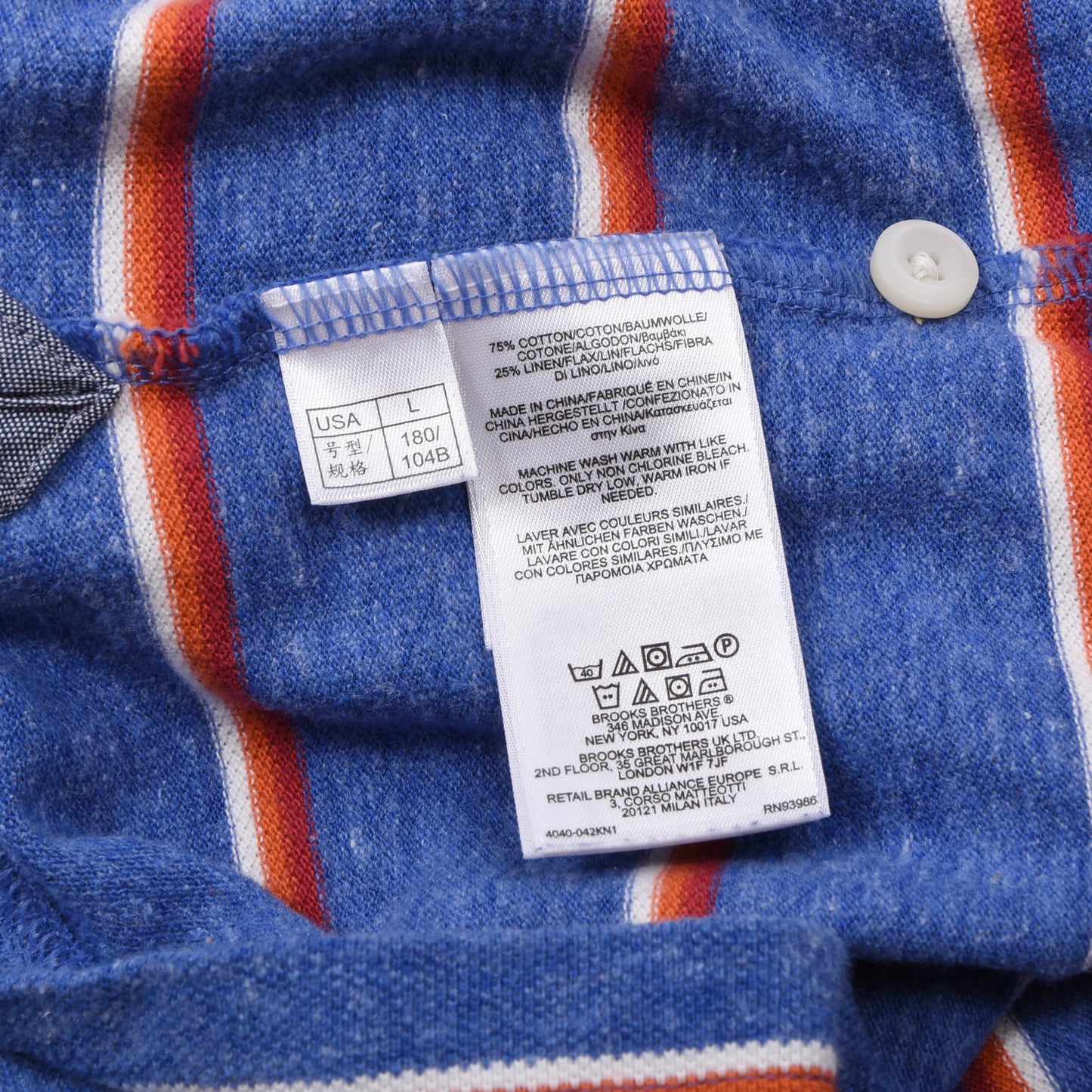Brooks Brothers Red Fleece Cotton-Linen Polo Shirt Size L - Blue Striped