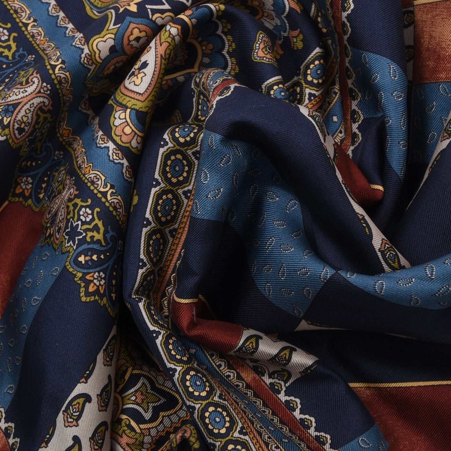 Double-Sided Silk/Wool Scarf ca. 158cm - Navy