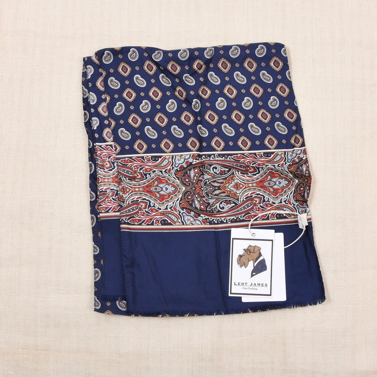 Classic 100% Silk Dress Scarf ca. 136cm - Navy Paisley