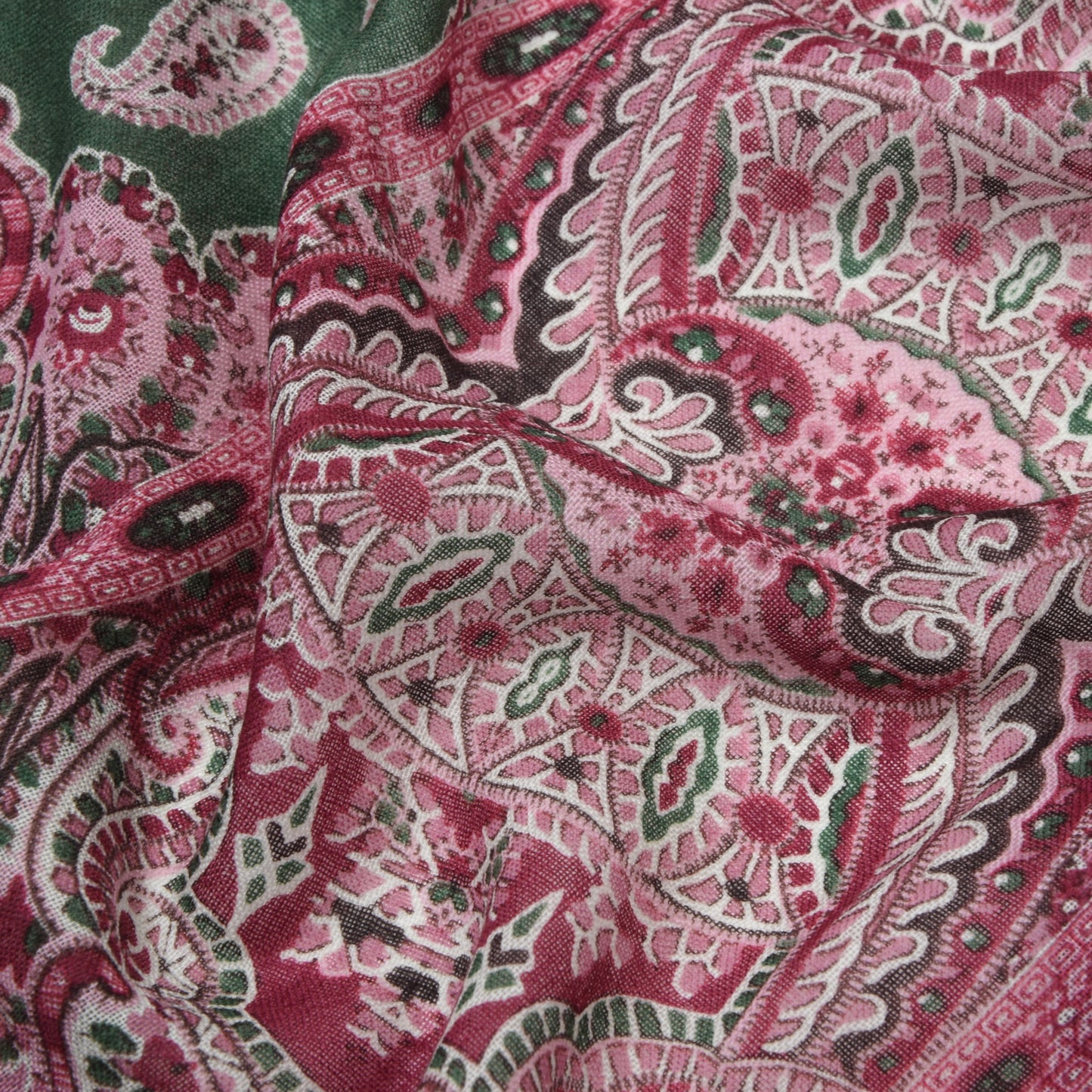 Classic Wool Scarf Length 180cm - Green & Pink