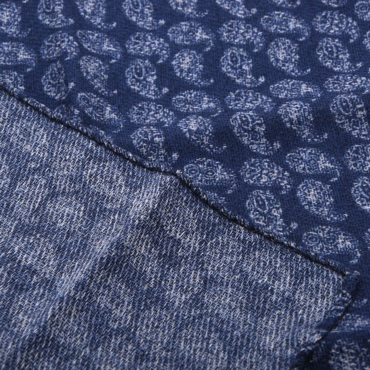 Klassik Wolle-Seide Einstecktuch Made in Italy - Blau/Weiß Paisley