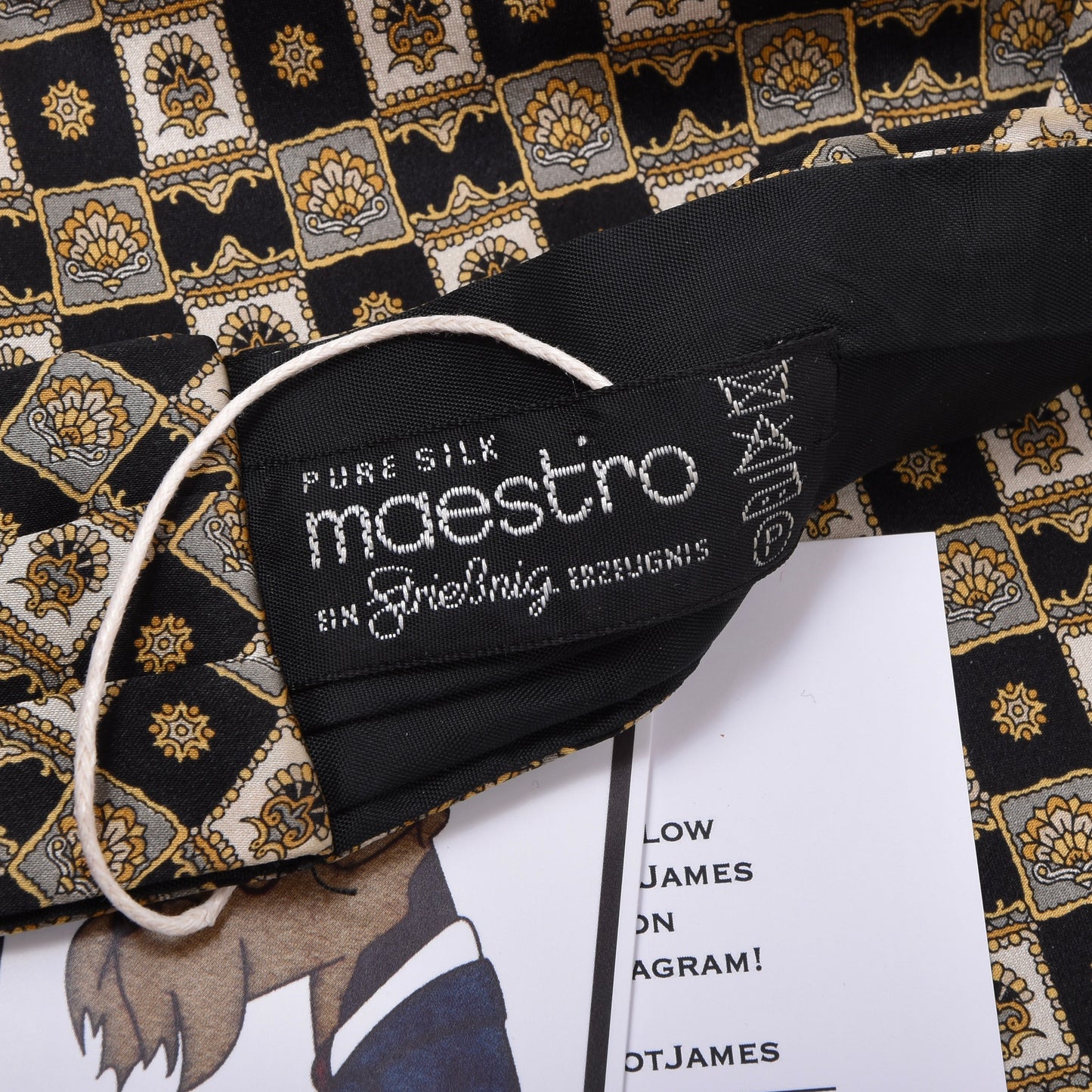 Maestro x Striessnig Silk Ascot/Cravat Tie ca. 88.5cm/14cm - Black/Gold