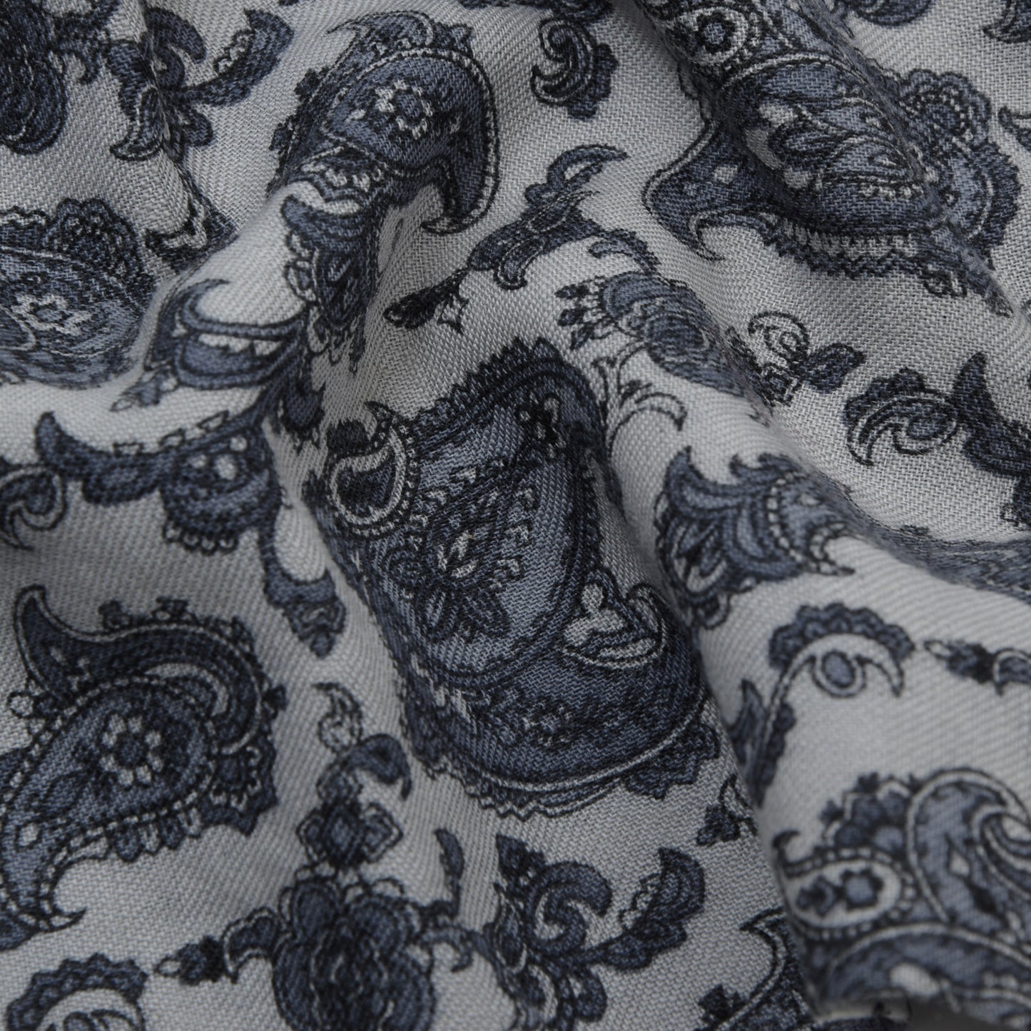 Classic Wool Challis Dress Scarf Length 119cm - Grey Paisley