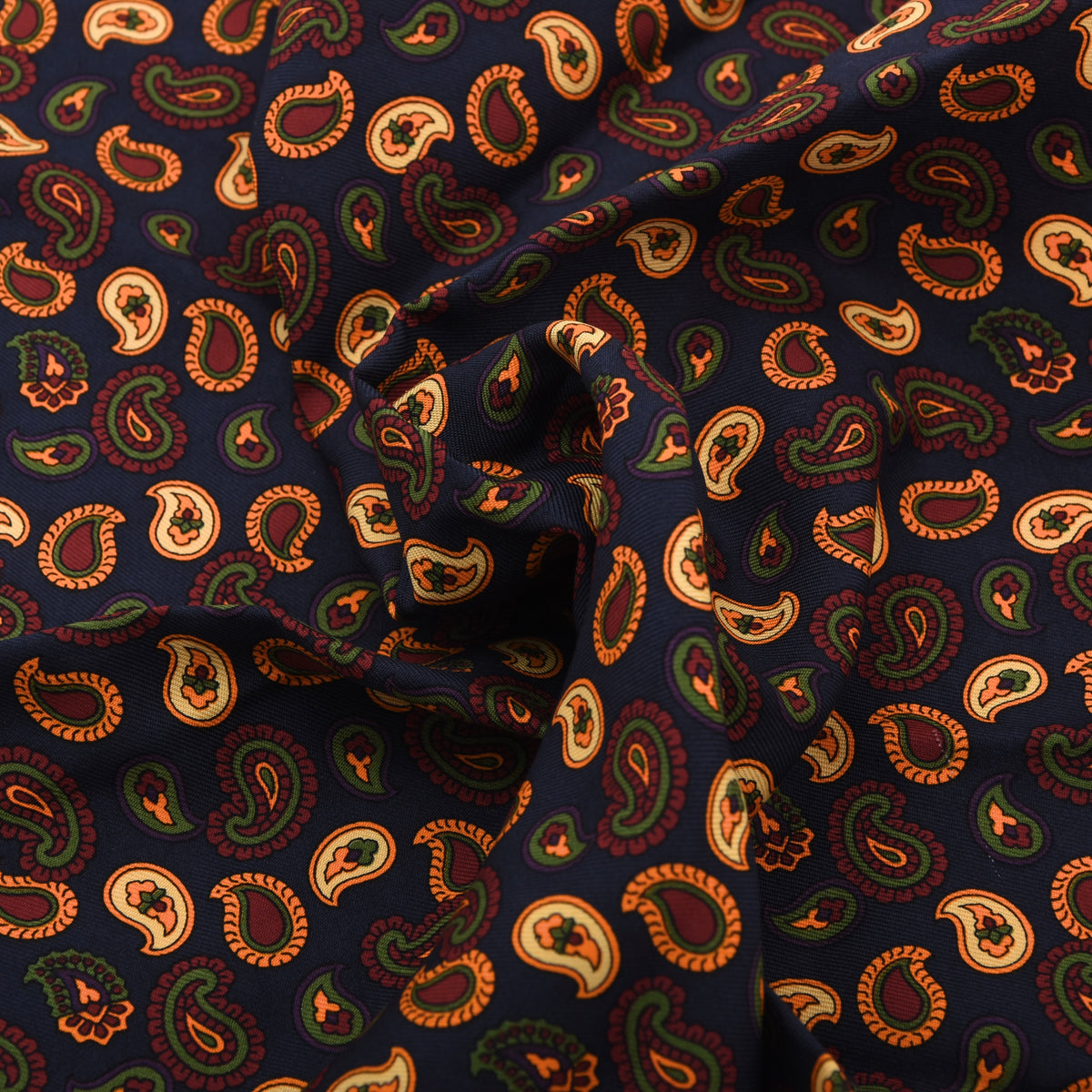 Classic Vintage Seide Einstecktuch 30,5 cm Made in Italy - Marineblau/Orange Paisley