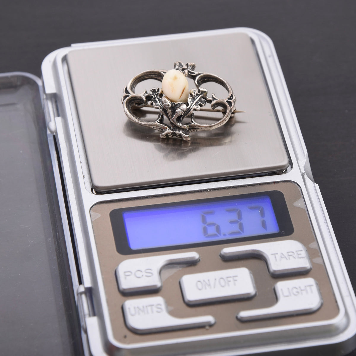 Vintage Jagd-Brosche 835 Silber mit Grandl ca. 3cm