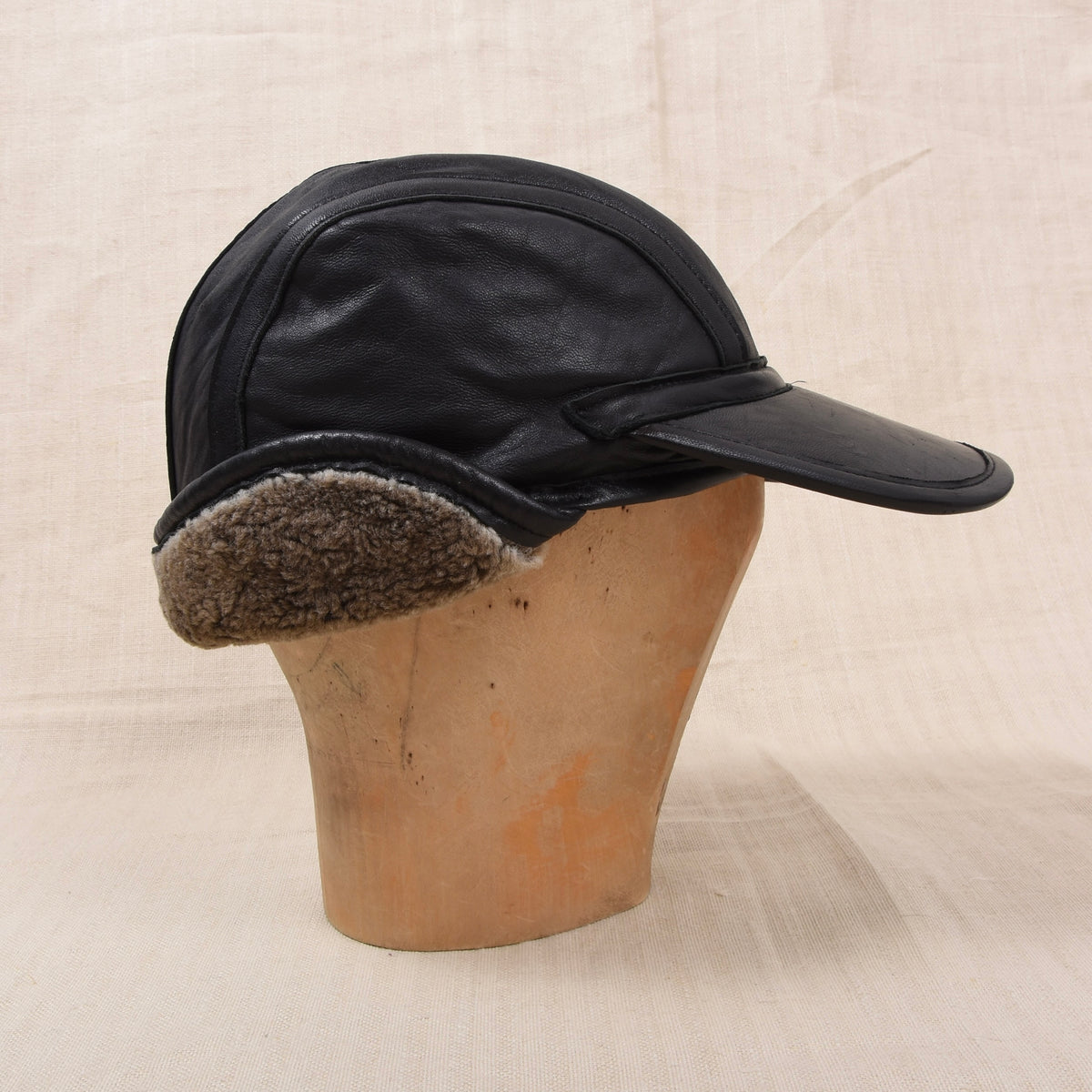 Vintage Stanton Lammleder & Lammfell Kappe Gr. S - Schwarz