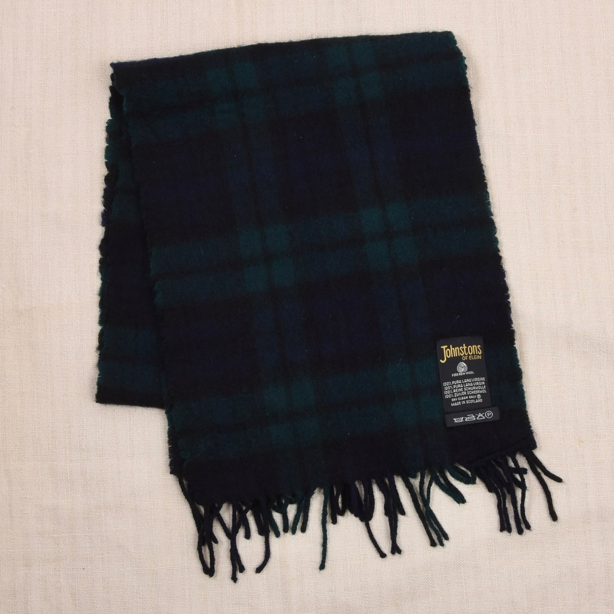 Vintage Johnstons of Elgin 100% Wool Scarf Made in Scotland ca. 139cm - Blackwatch