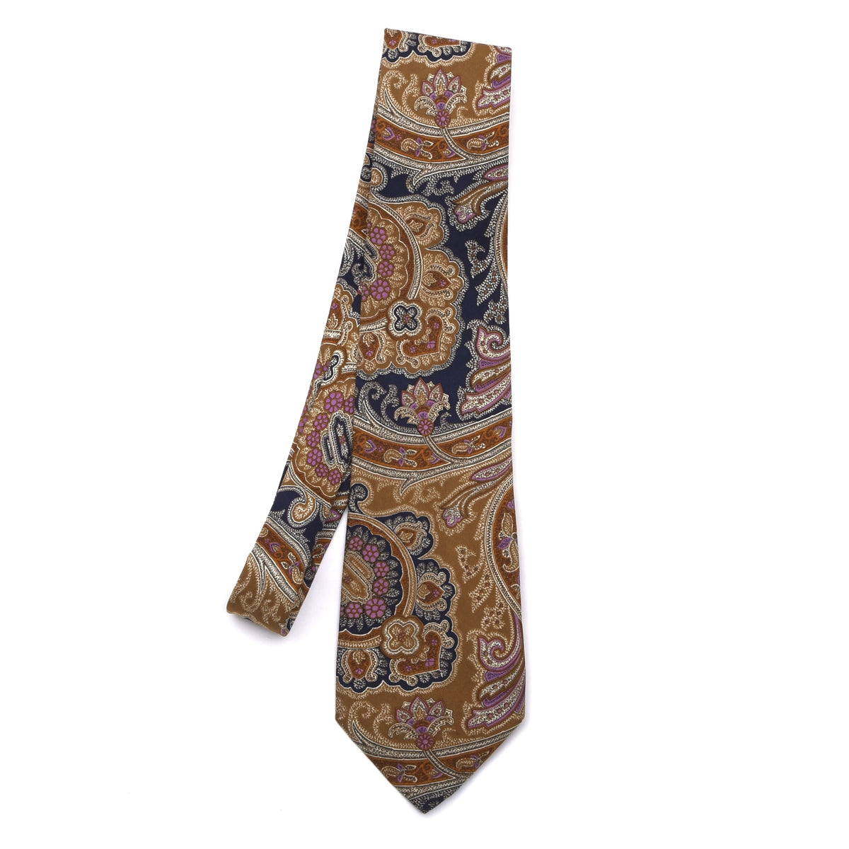 Tino Lauri Seide Krawatte 139cm - Tan/Marineblau Paisley