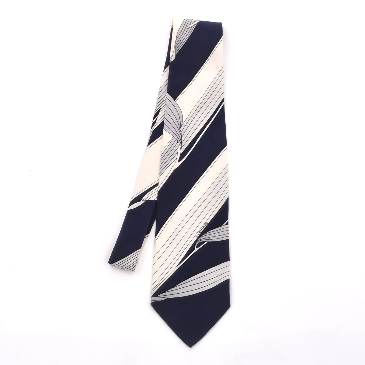 Vintage Leonard Paris Silk Tie 144.5cm - Navy/White