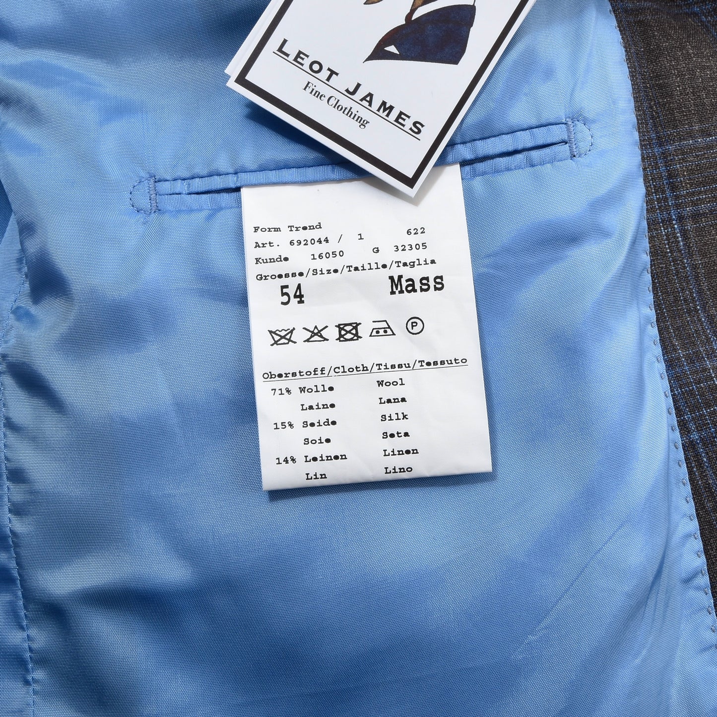 Suitcon Jacket Feat. Loro Piana Summertime Wool/Silk/Linen Fabric ca. 58.5cm - Grey/Blue Plaid