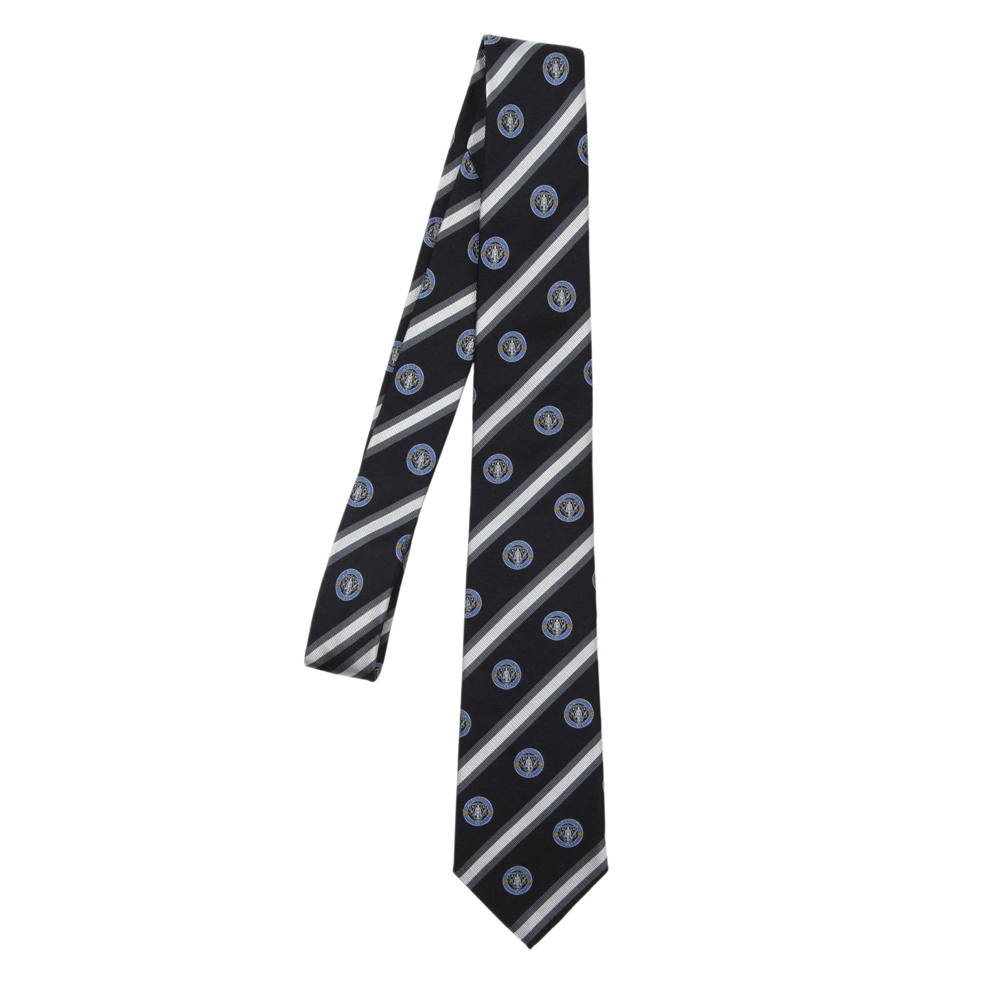 Gucci Silk Tie ca. 144.5cm/7.5cm - Black Stripes & Crest