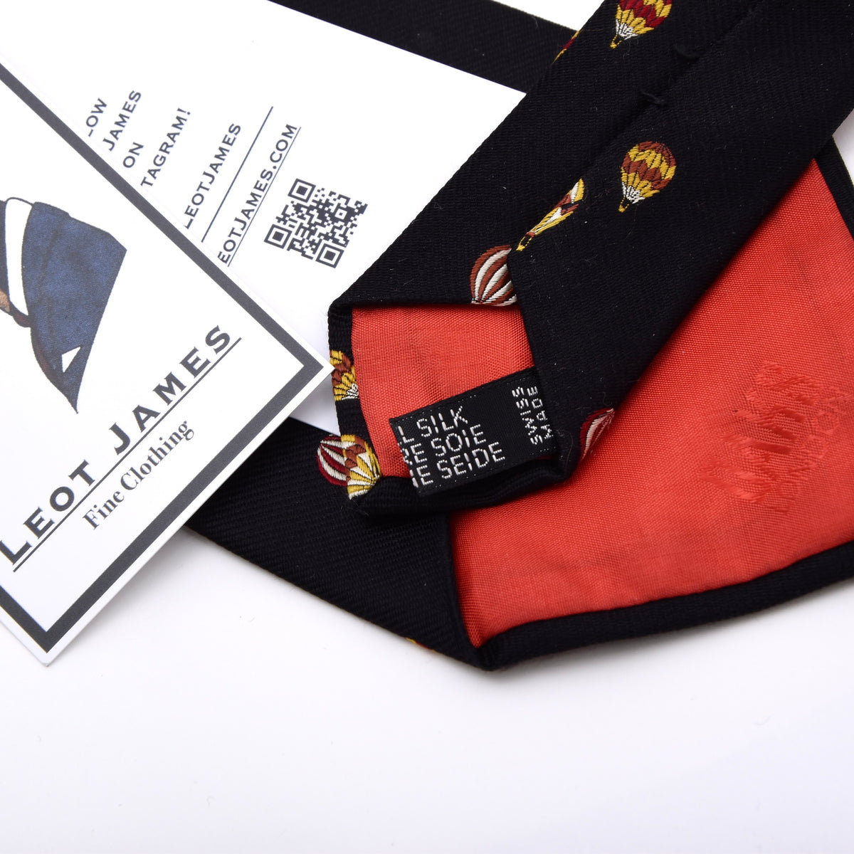 Vintage DAKS London Silk Tie Made in Switzerland - Black Hot Air Balloons