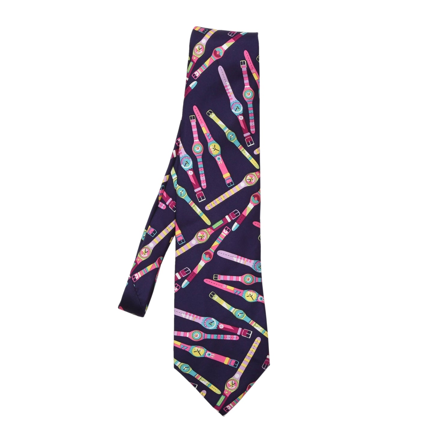 Benetton Vintage Silk Tie ca. 147/10cm - Watch Print