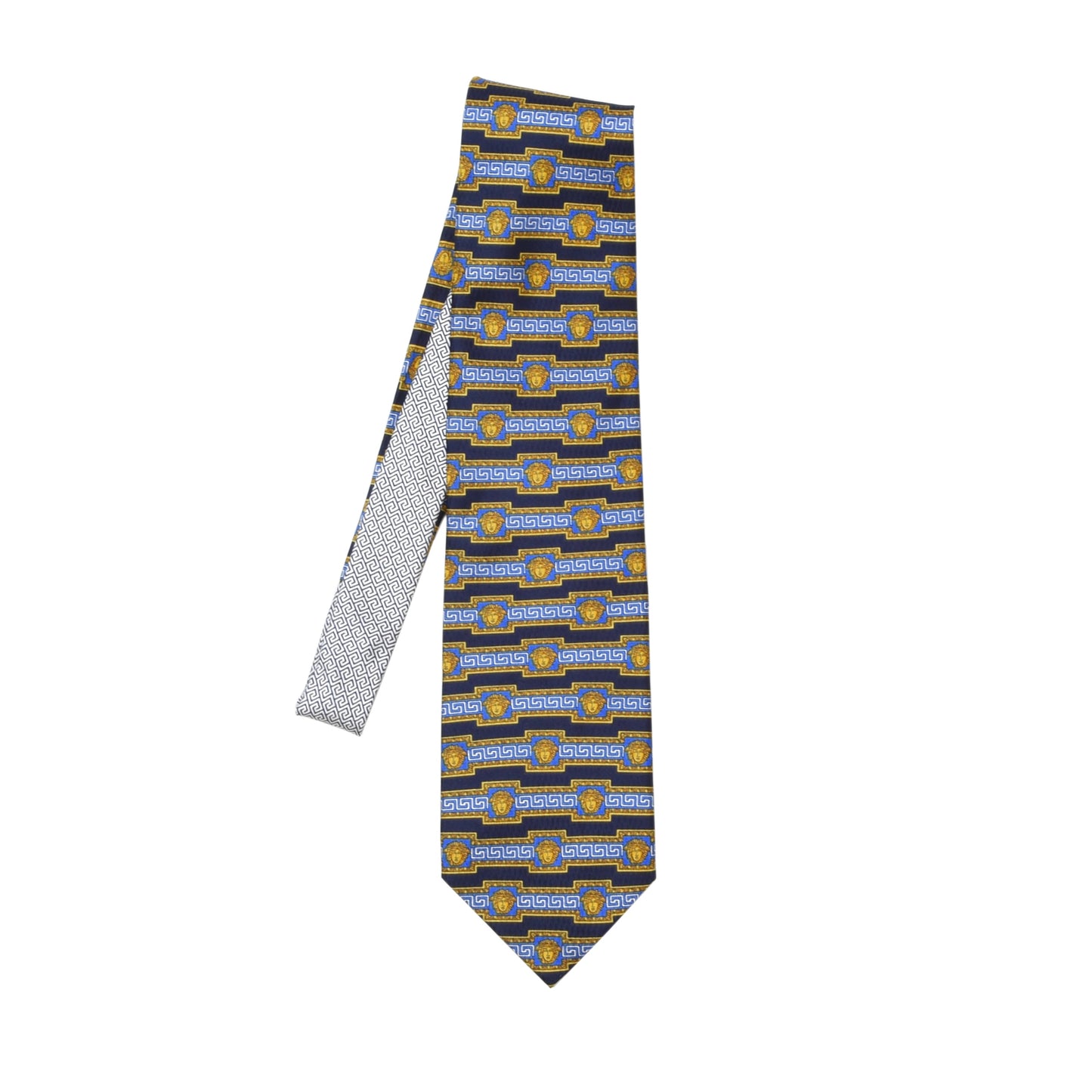 Gianni Versace Vintage Silk Tie ca. 144cm/10cm - Navy Medusa & Greek Key