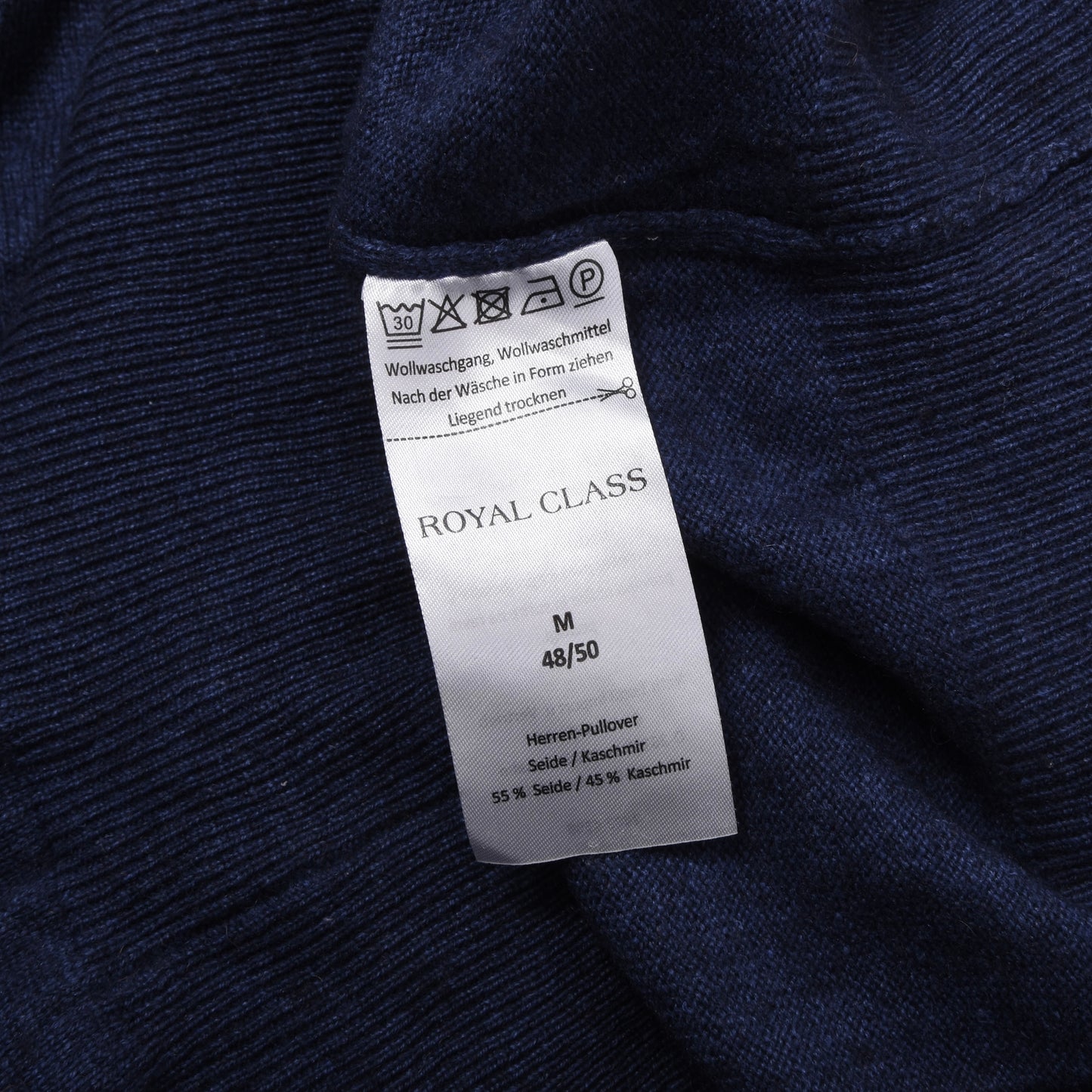 Royal Class Silk-Cashmere V-Neck Sweater Size M 48/50 ca. 54cm - Blue
