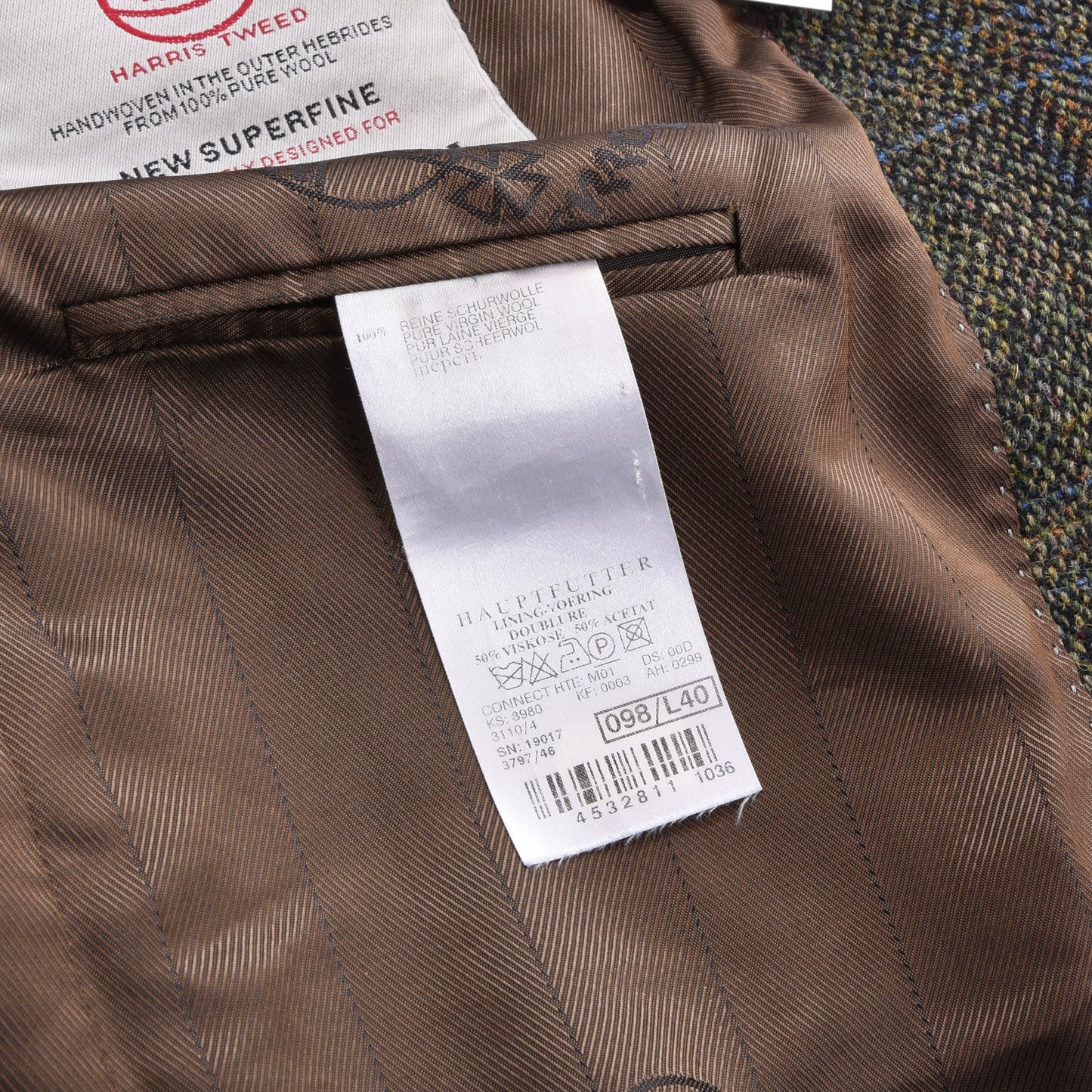 Mario Barutti Harris Tweed Jacket Size 98/40L ca. 55cm - Green