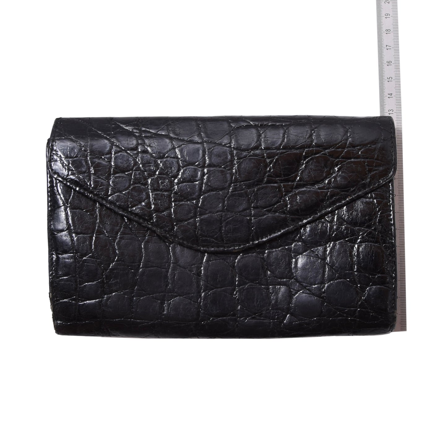 Vintage Crocodile Leather Travel Wallet ca. 19.6cm - Black