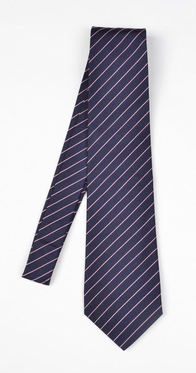 Erre Enne Como Silk Striped Tie - Navy & Pink