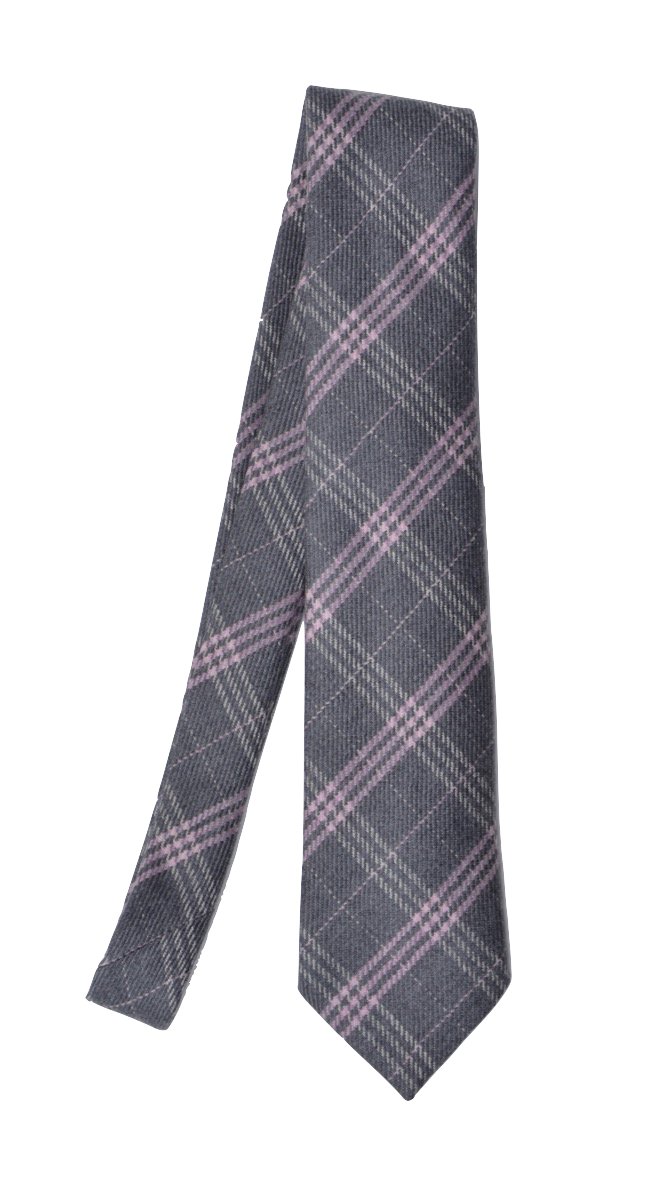 Andrew's Ties Plaid Wool Tie - Grey & Pink