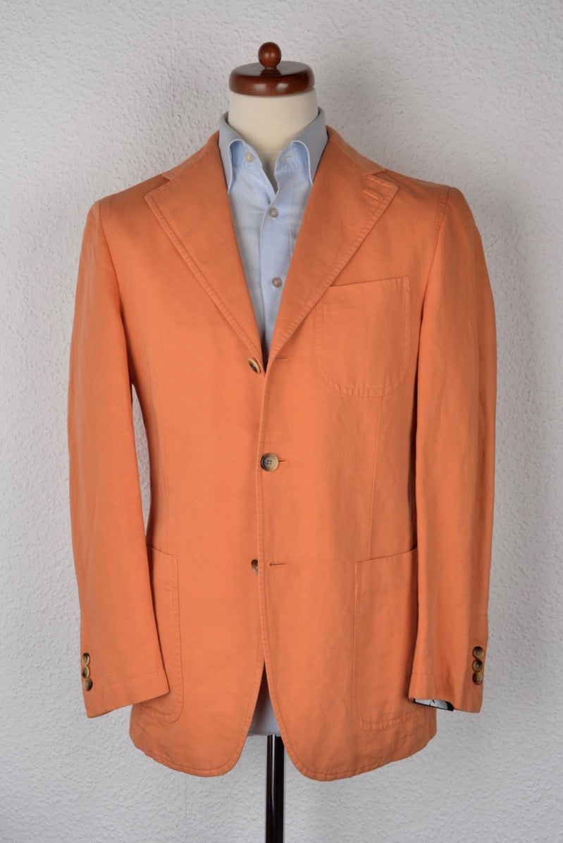 Raffaele Caruso Linen Cotton Jacket Size 46 Orange Leot James