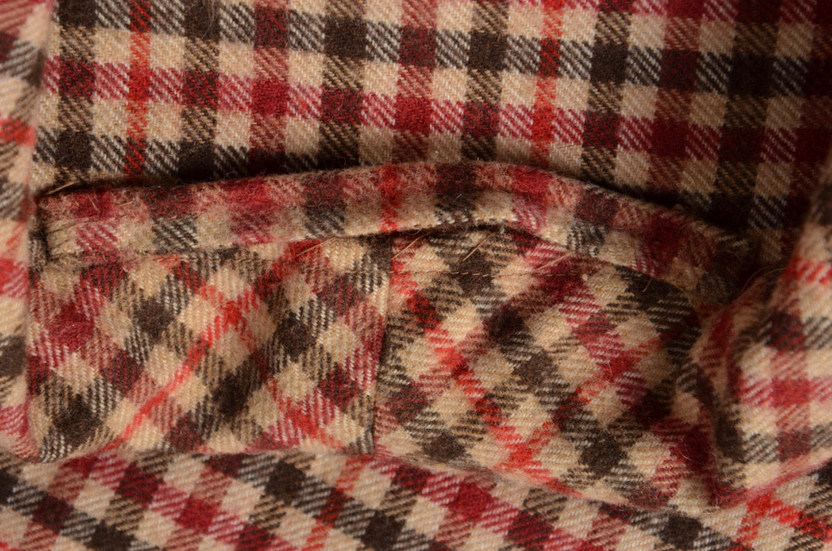 Vintage handgemachte Schalkragen Wolle Robe - kariert