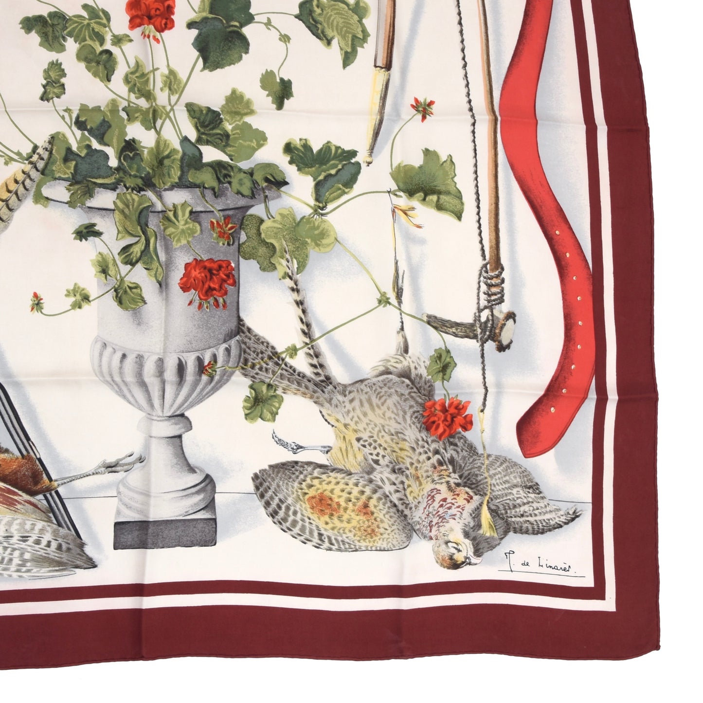 Hermès Paris Henri de Linares Fleurs et Gibiers Silk Scarf