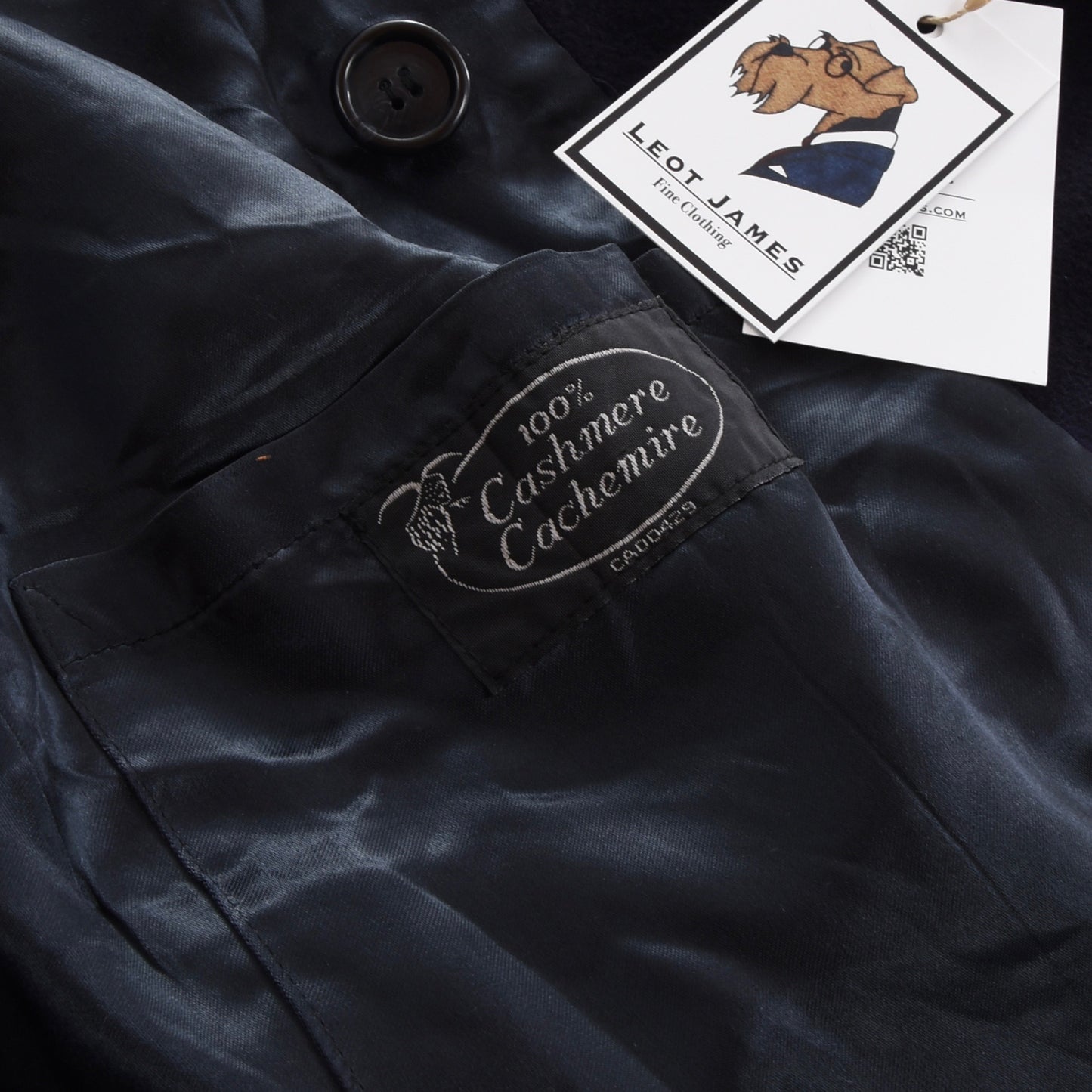 100% Cashmere Double-Breasted Peak Lapel Overcoat - Navy Blue