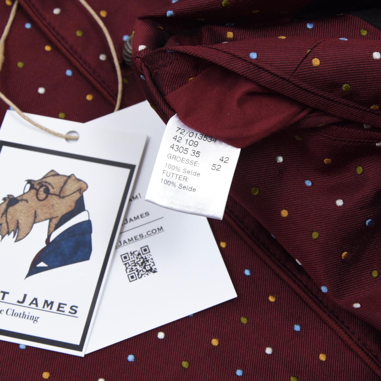 Gössl Silk Trachtengilet Size 52 - Burgundy Polka Dots