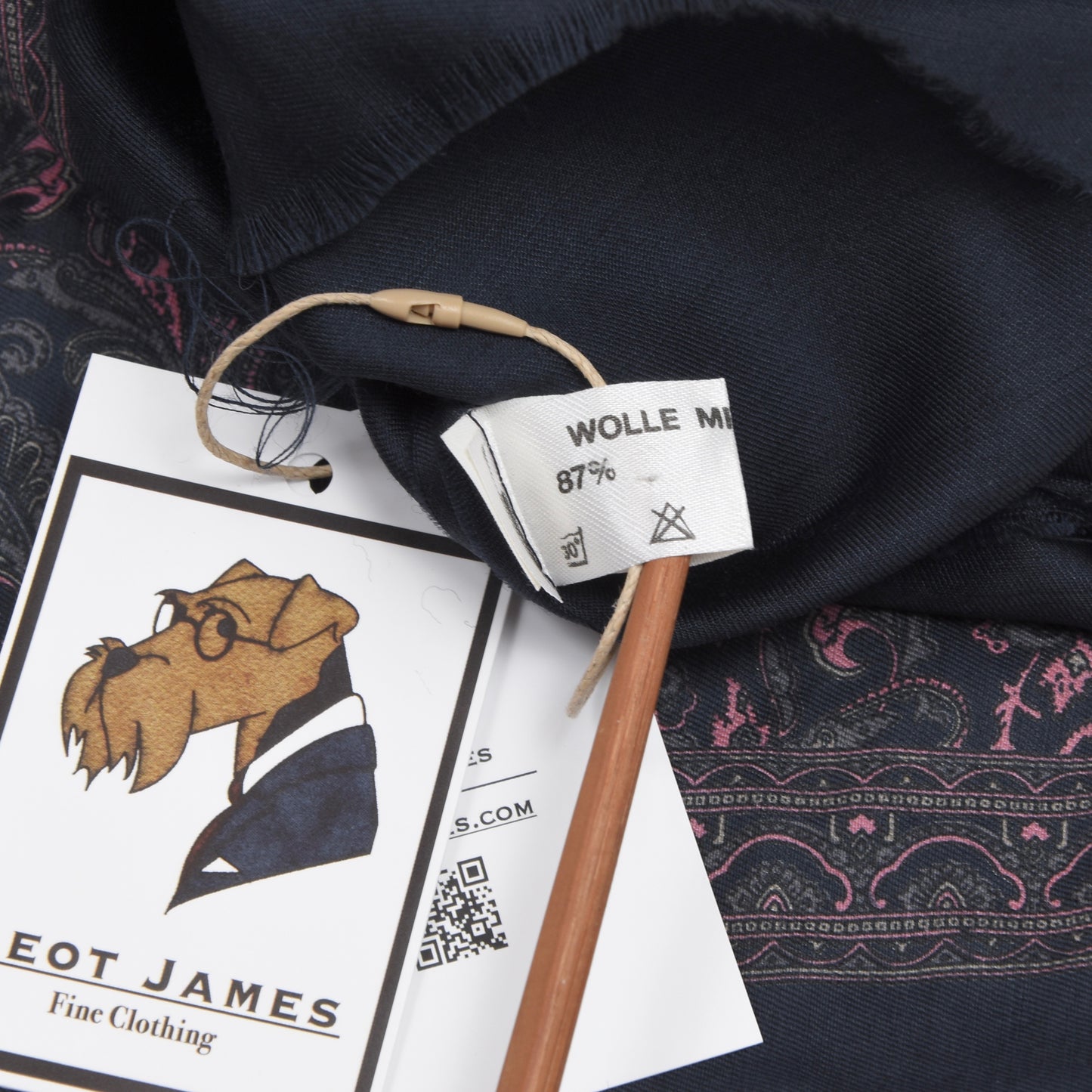 Klassischer Schal aus Wolle/Seide - Navy & Pink Paisley