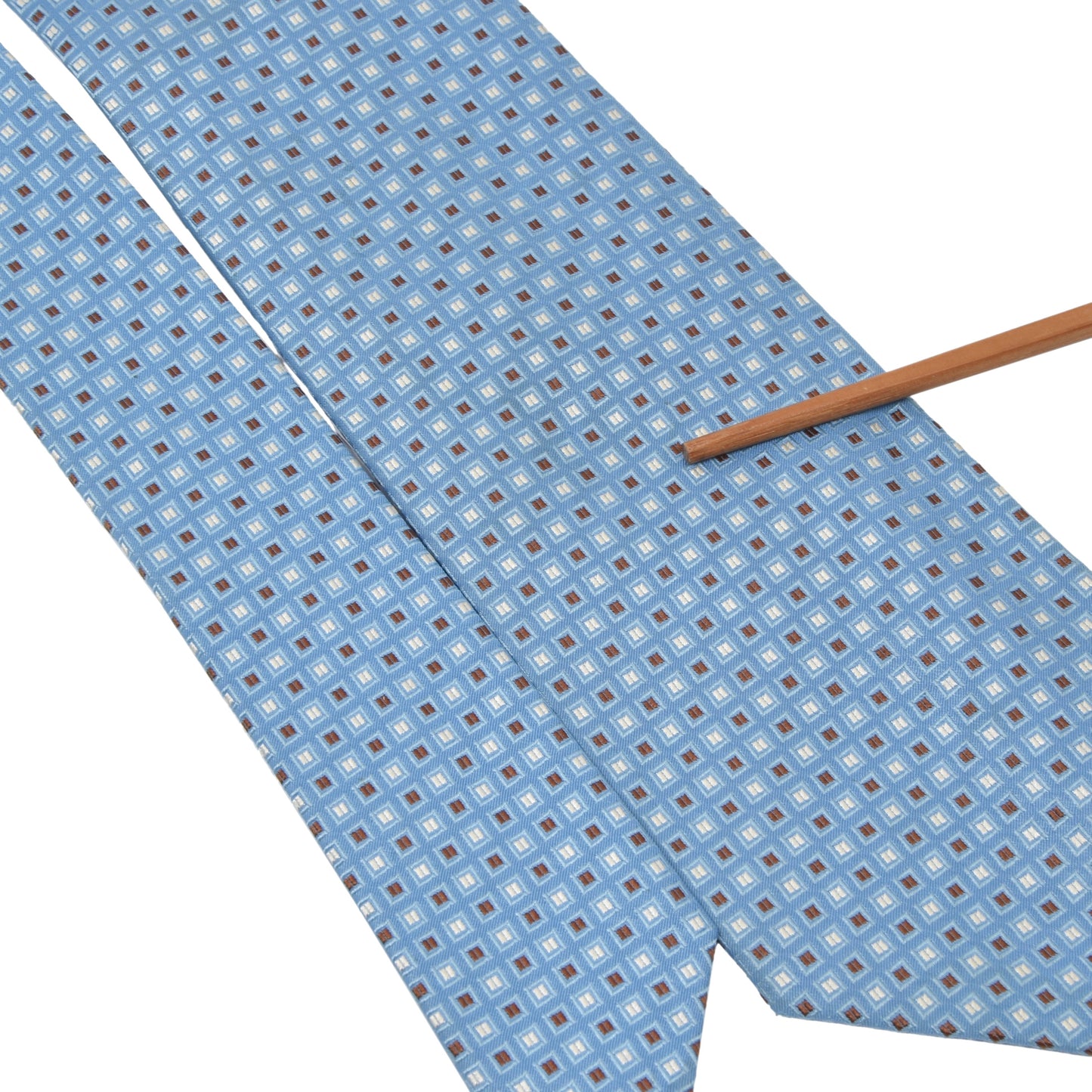 Kiton Napoli 7 Fold Silk Tie - Light Blue Geometric