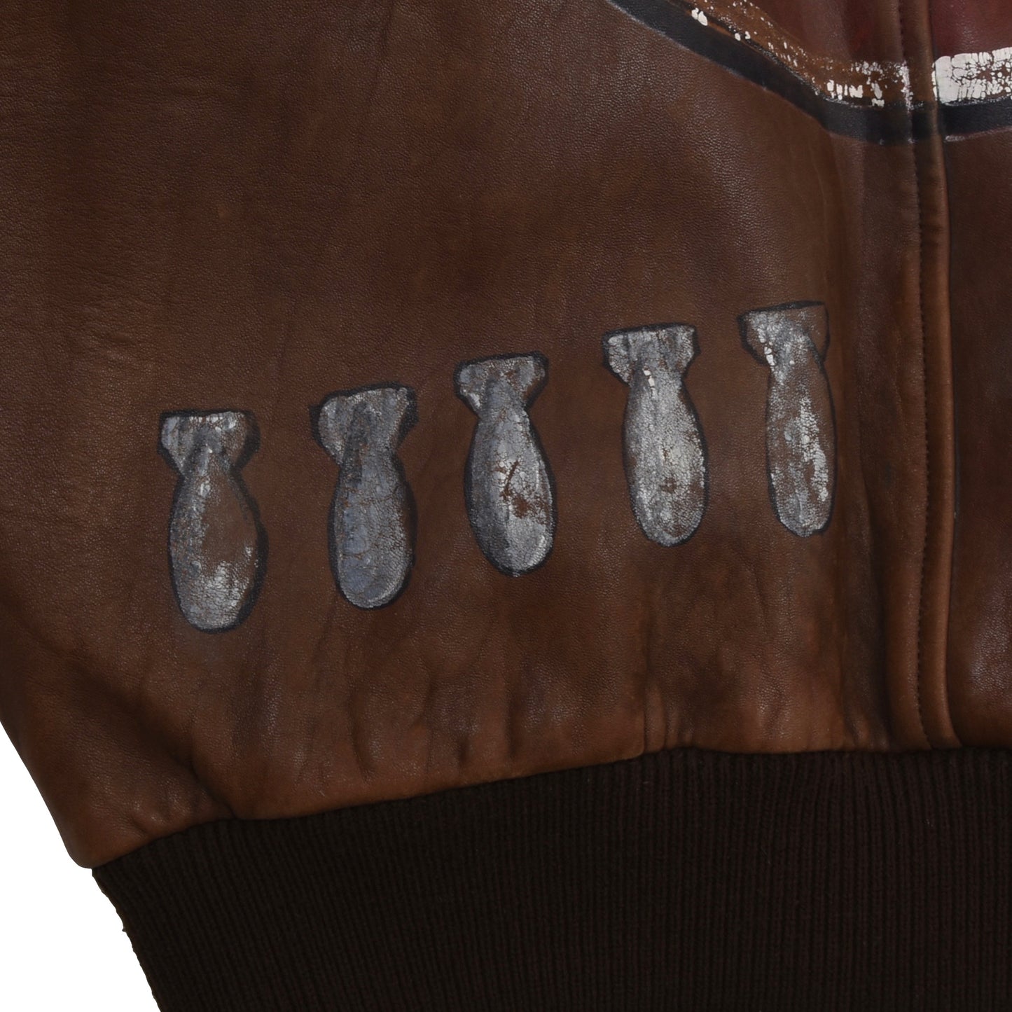 Vintage handbemalte Leder Fliegerjacke feat. Vietnam Patches - Braun