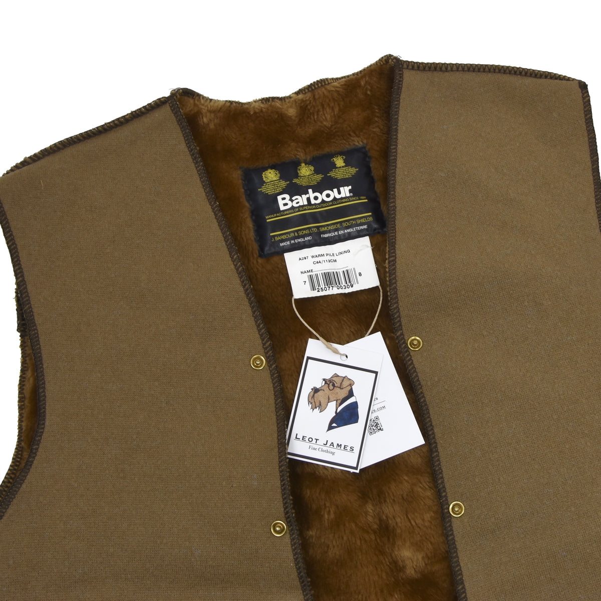 BARBOUR PILE LINING VEST A297 ACRYLIC LINING C42/107CM Made in