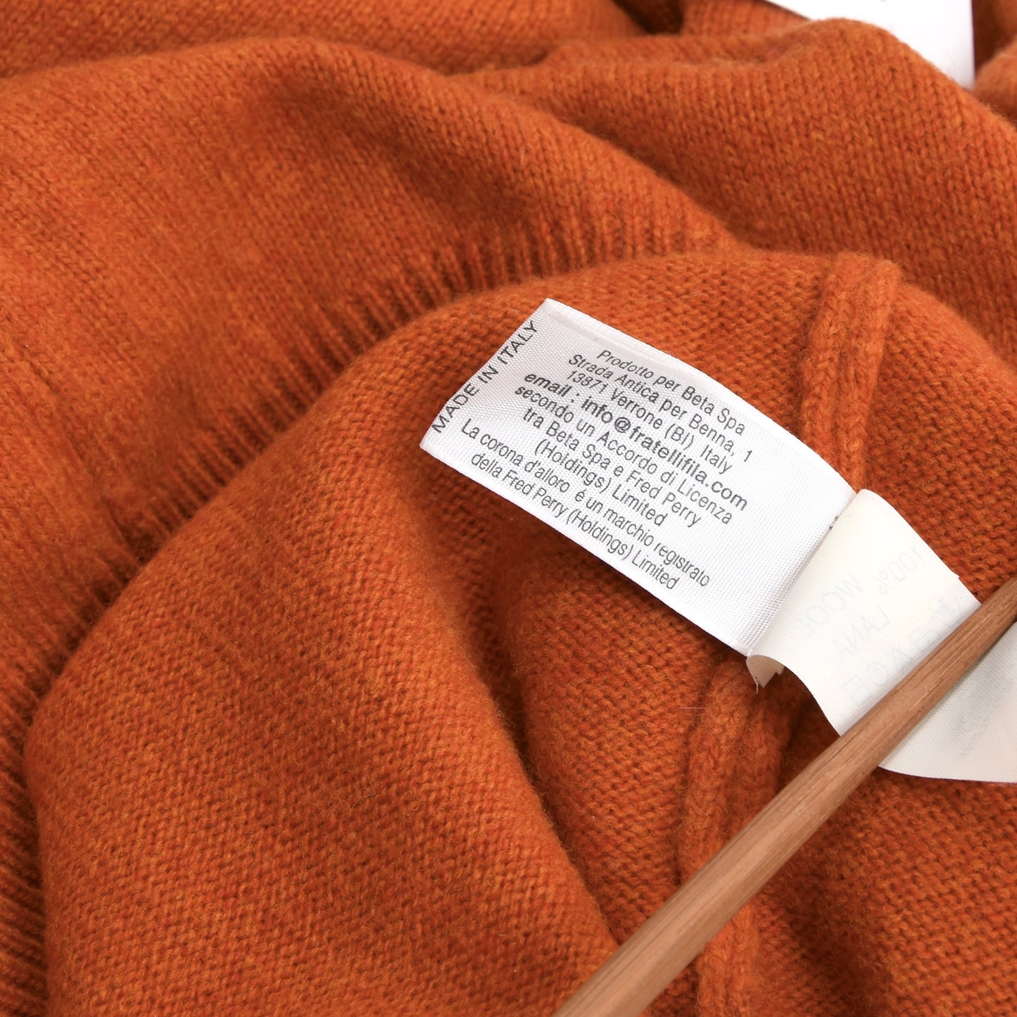 Fred Perry Wollpullover, Größe 122 cm/48" – Kürbisorange