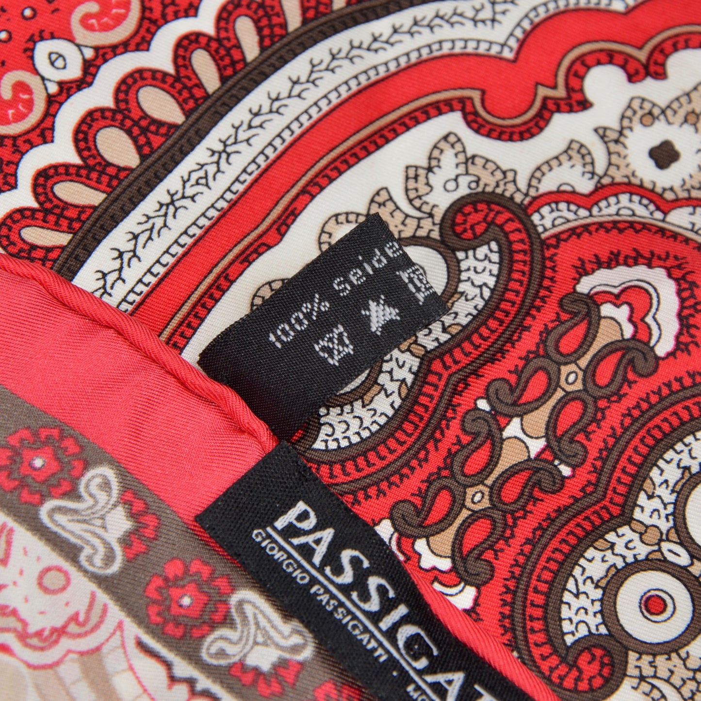 Passigatti Handrolled Silk Pocket Square - Red Paisley
