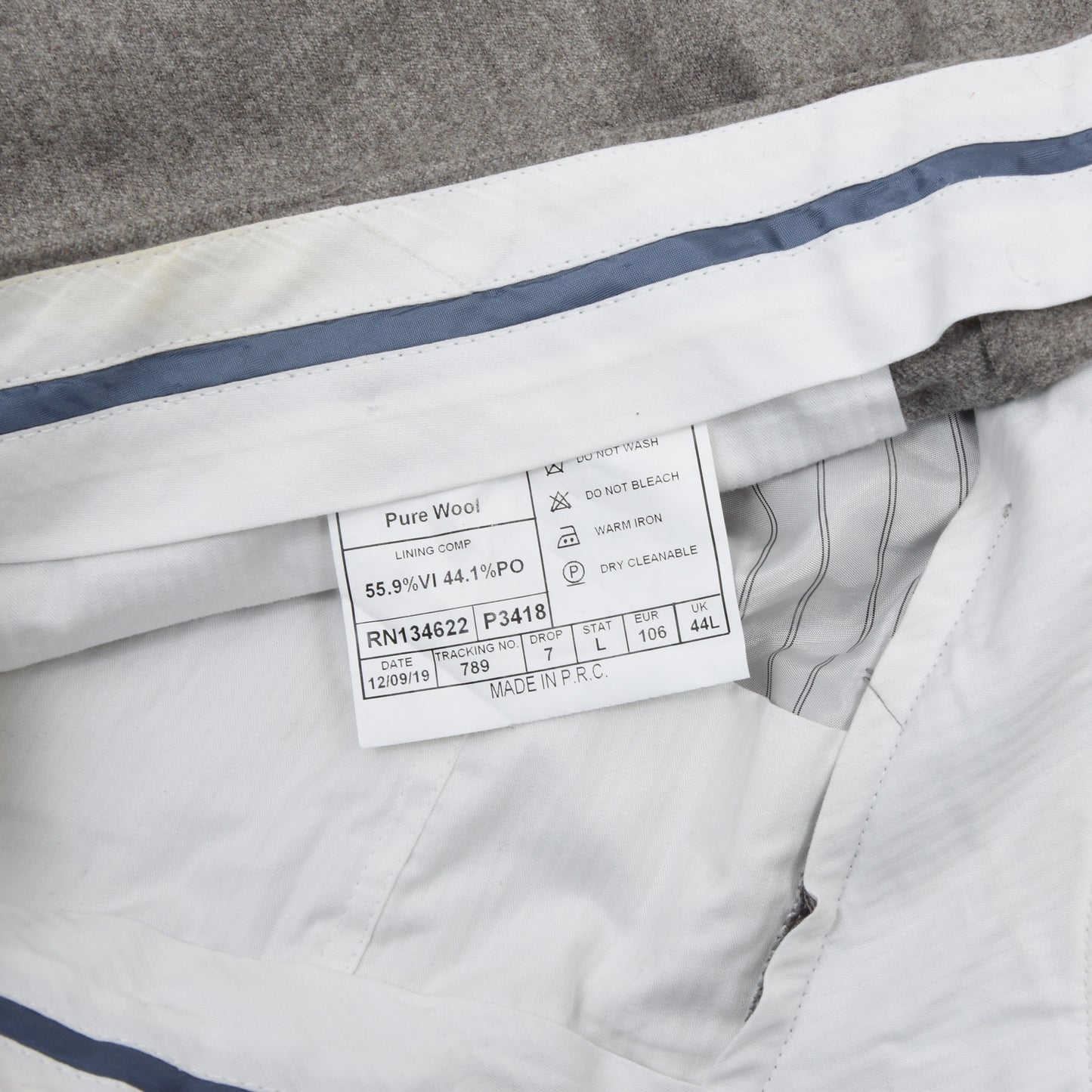 SuitSupply Super 110s Flanell Wollanzug Größe 106 - Grau