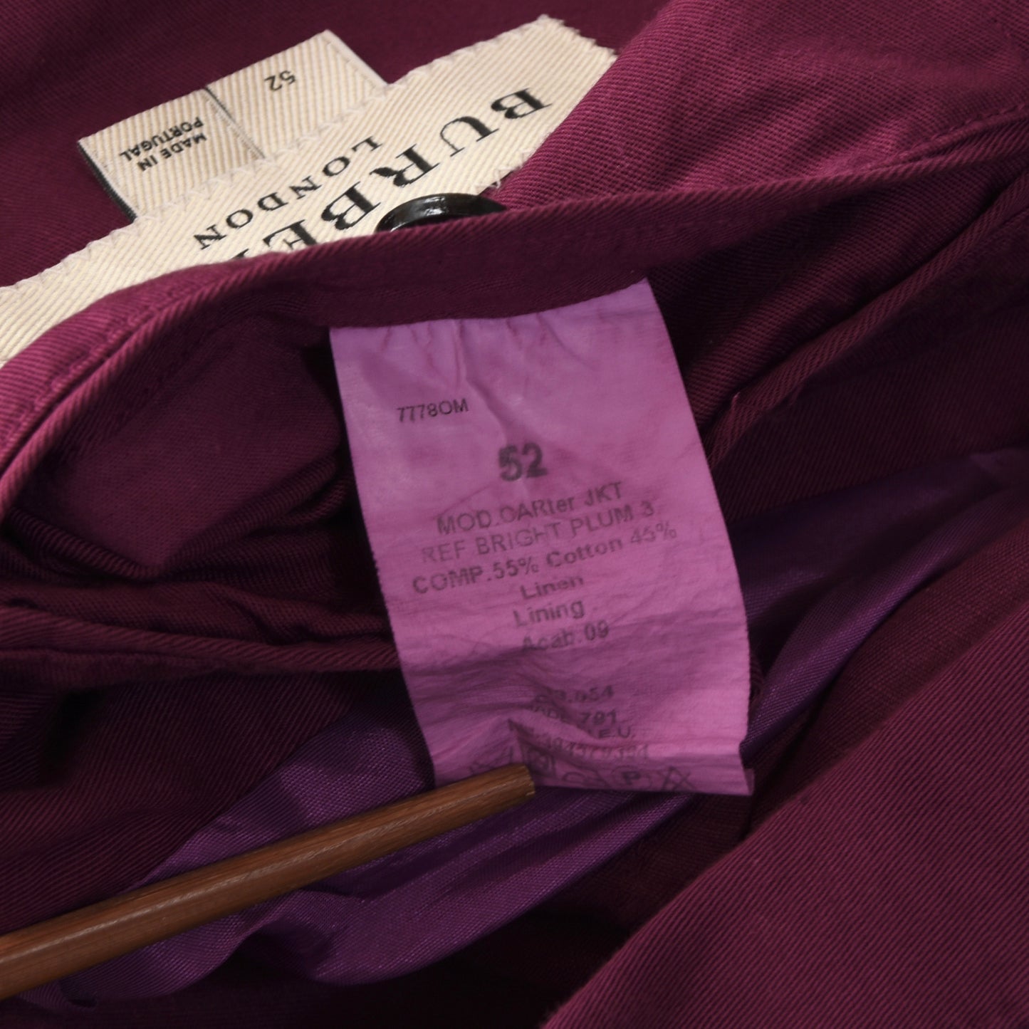 Burberry London Cotton/Linen Jacket Size 52 - Bright Plum
