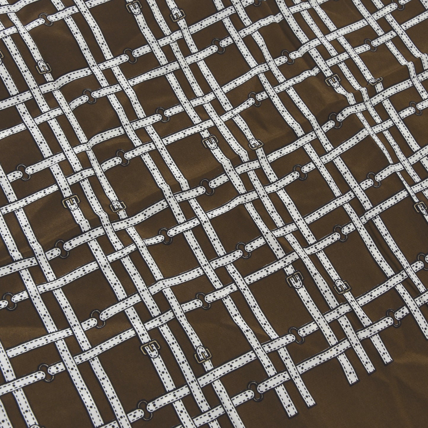 Classic 100% Silk Dress Scarf Length 149cm - Brown Belt Print