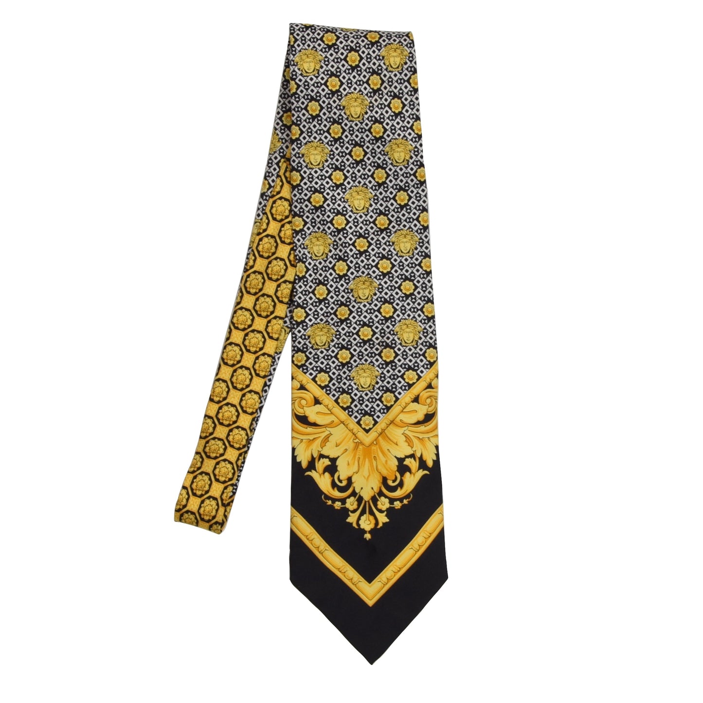 Vintage Gianni Versace '90s Barocco Silk Tie - Black/Gold