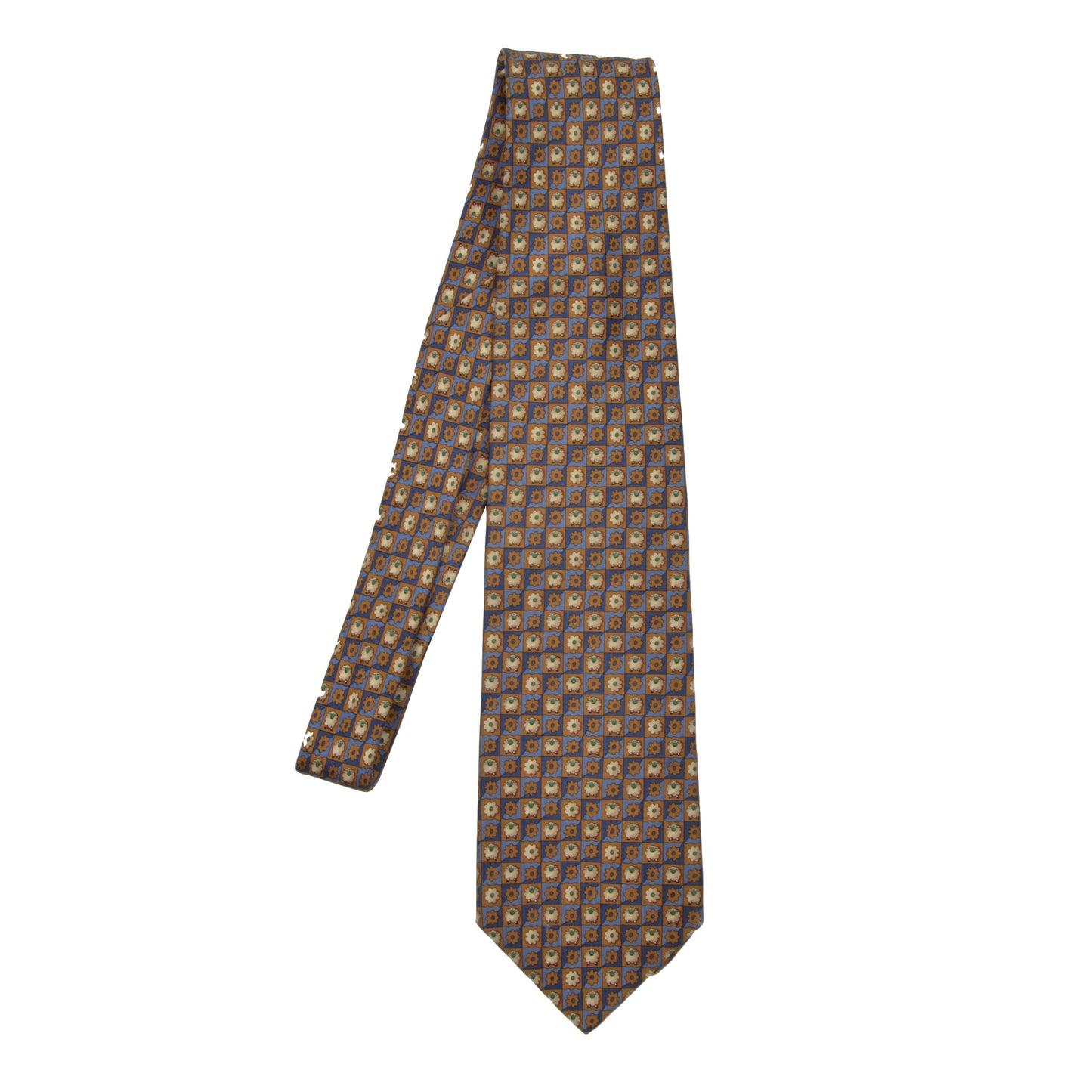 Salvatore Ferragamo Sheep Print Silk Tie - Blue & Brown