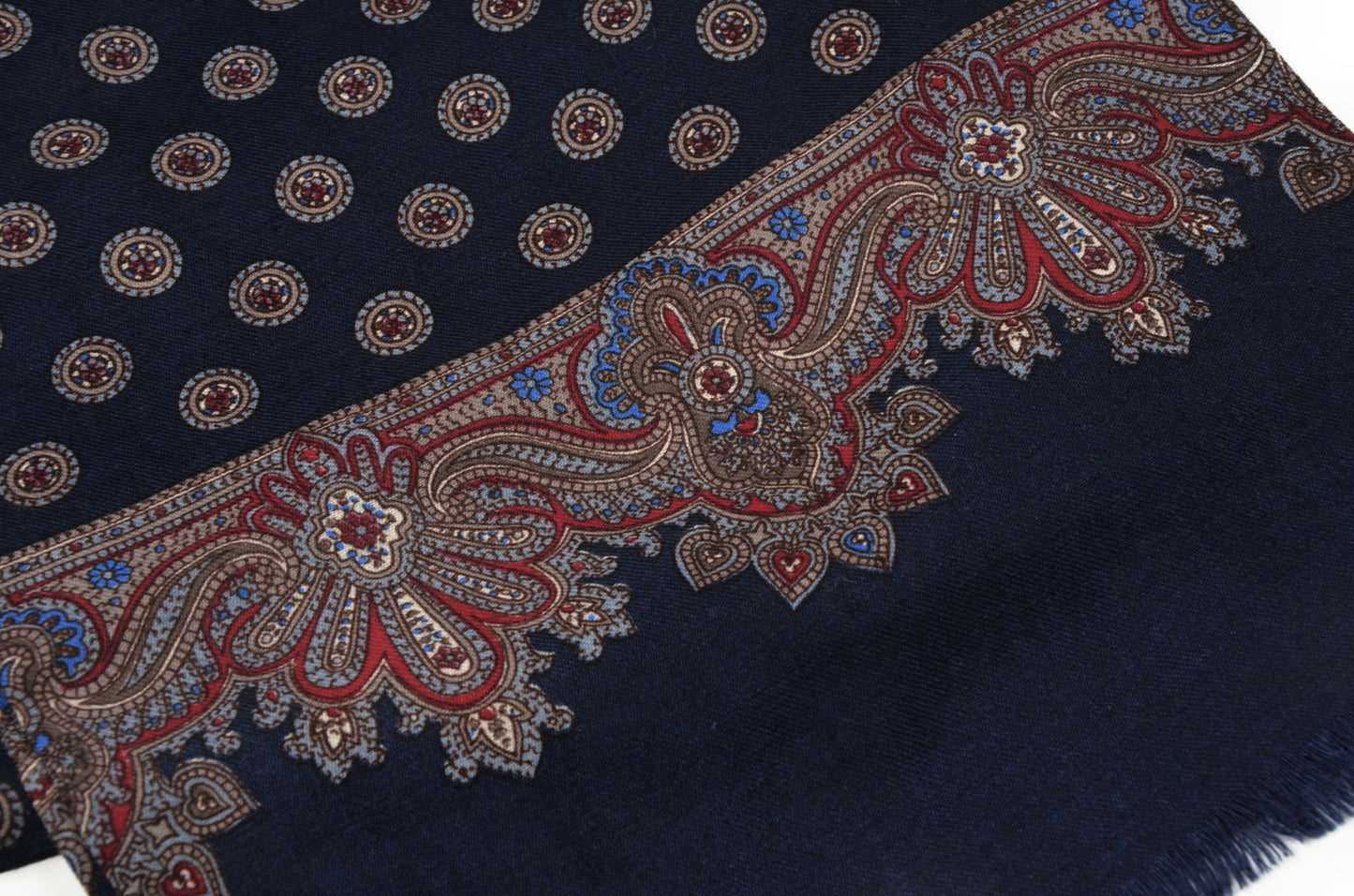 Printed Wool Dress Scarf - Navy