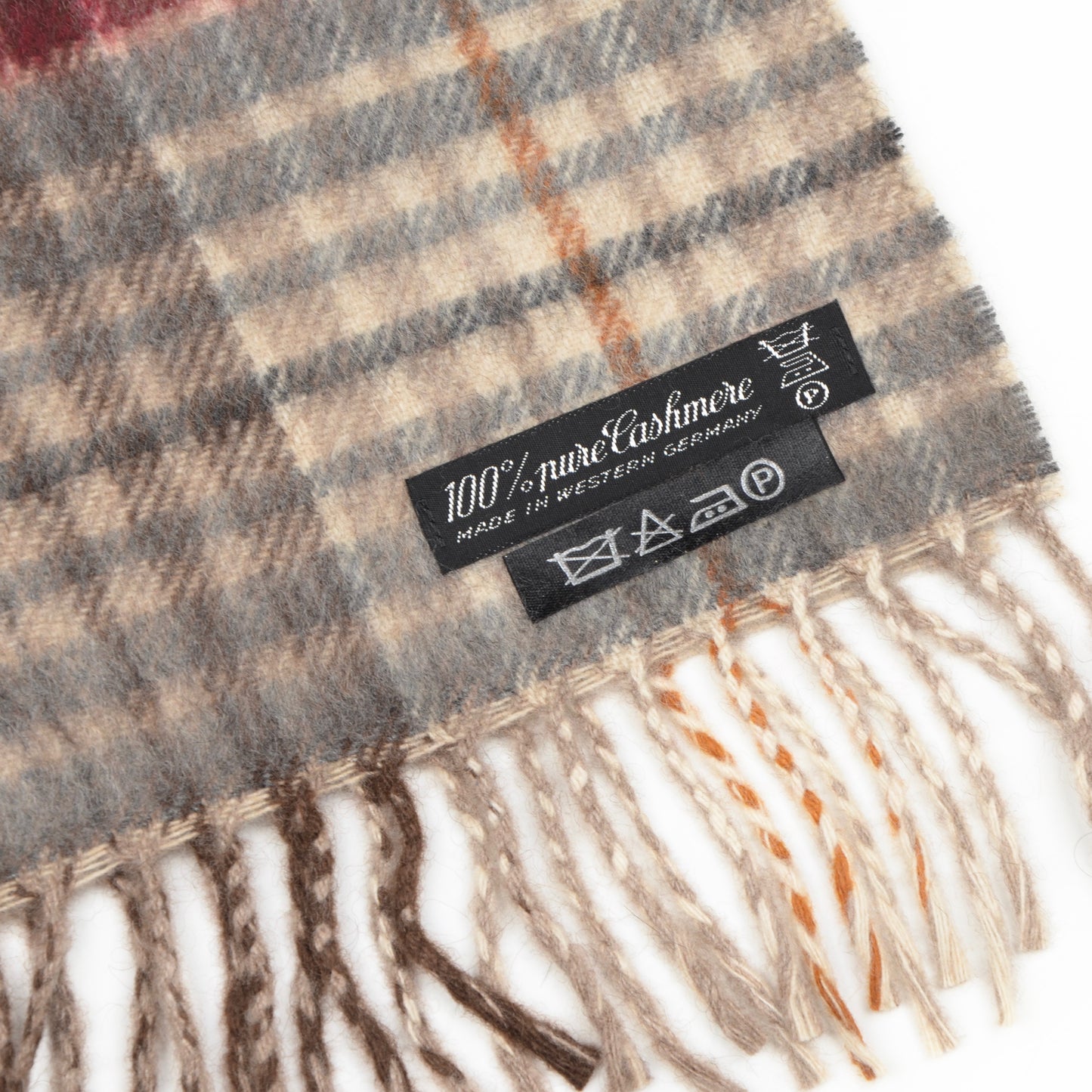 Plaid Winter Scarf in 100% Pure Cashmere - Cream/Grey/Burgundy