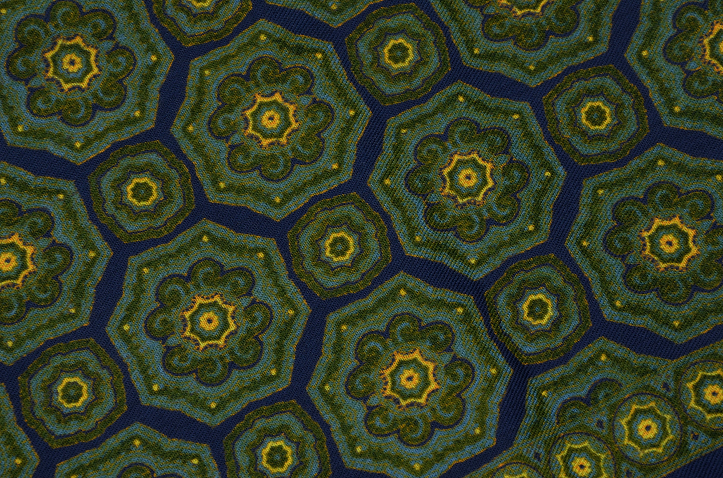 Wool Challis Dress Scarf Medallion - Blue, Green & Yellow