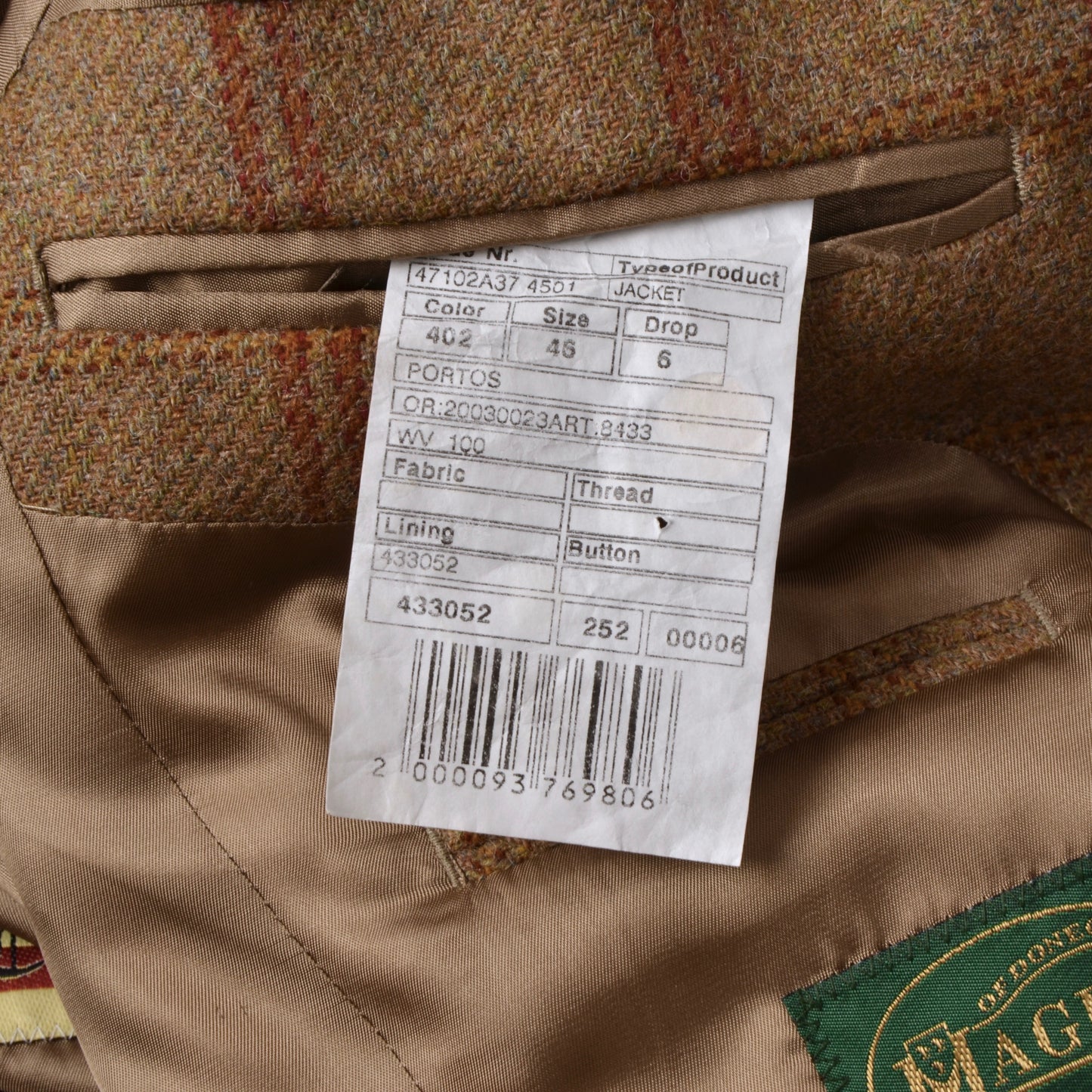 Crocket Magee of Donegal Irish Tweed Jacke Größe 46 – Hellbraune Fensterscheibe