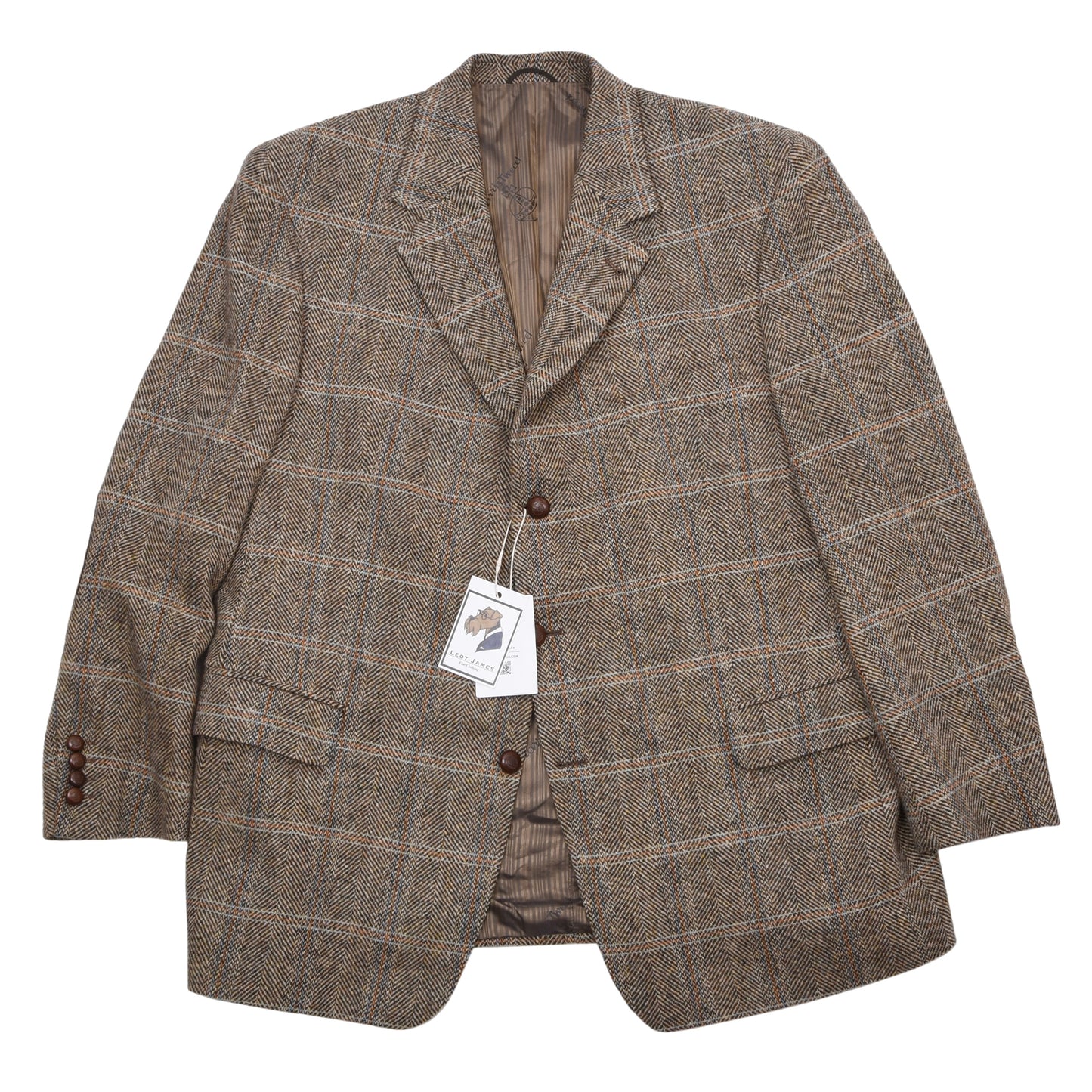 Barutti Harris Tweed Sakko Gr. 28/S46 ca. 62,5cm - Hellbraun Windowpane