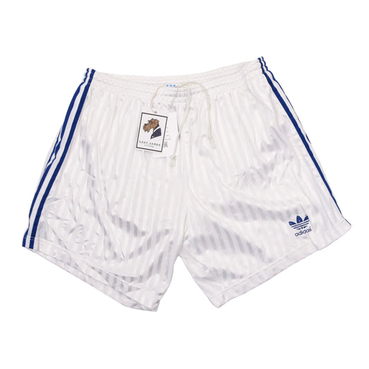 Vintage 1980er Adidas Shiny Shorts Größe D9 - Weiß/Blau