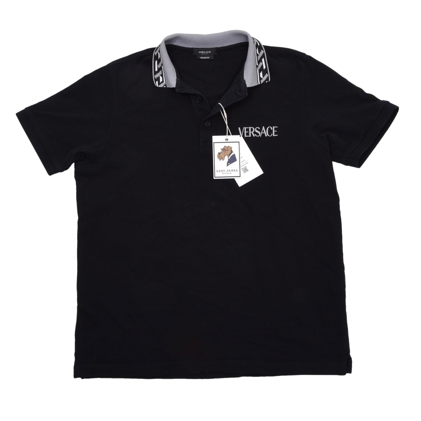 Versace Spellout Poloshirt Größe M Taylor Passform ca. 53,5 cm – Schwarz