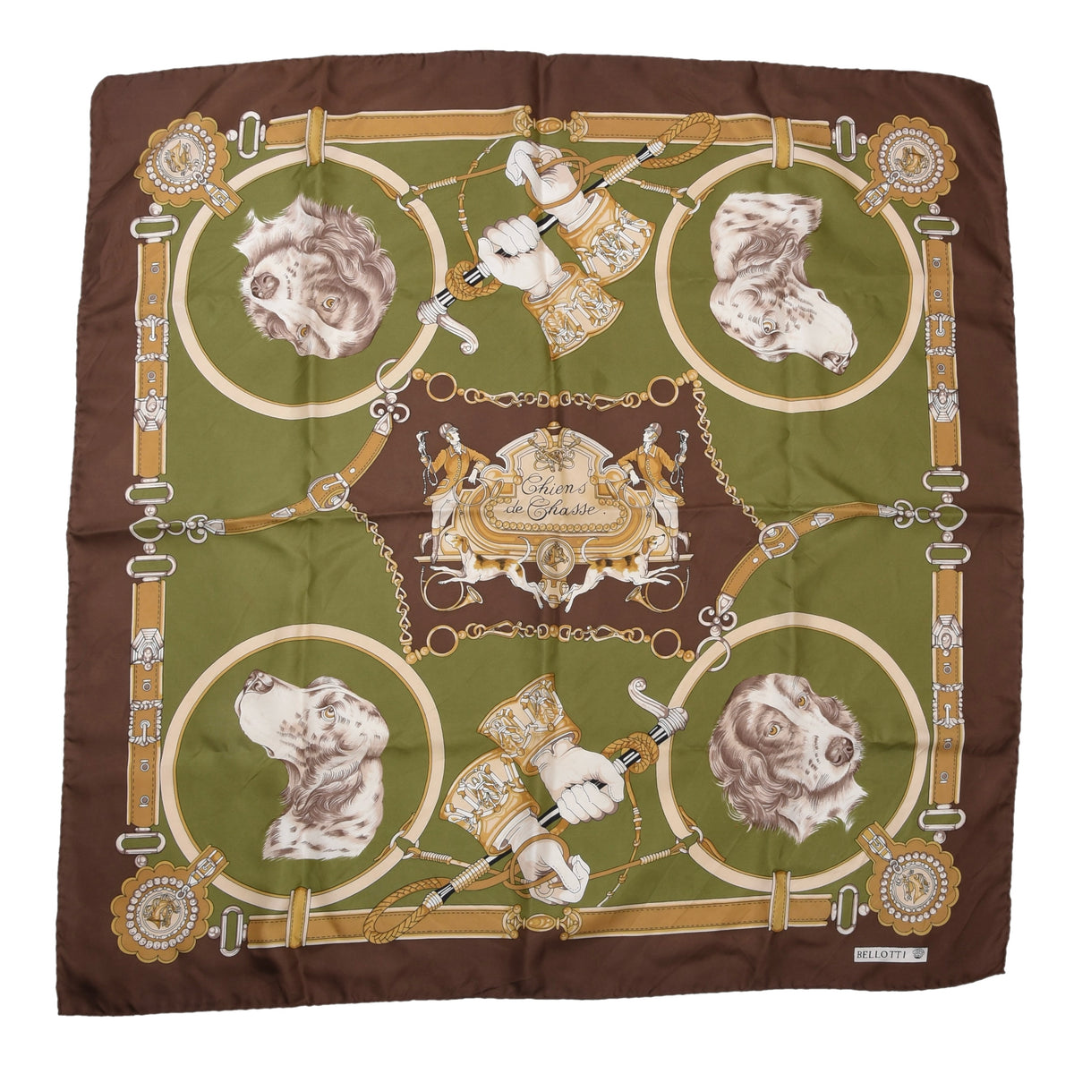 Bellotti Seide Tuch 86 cm x 86 cm Made in Italy - Jagdhunde