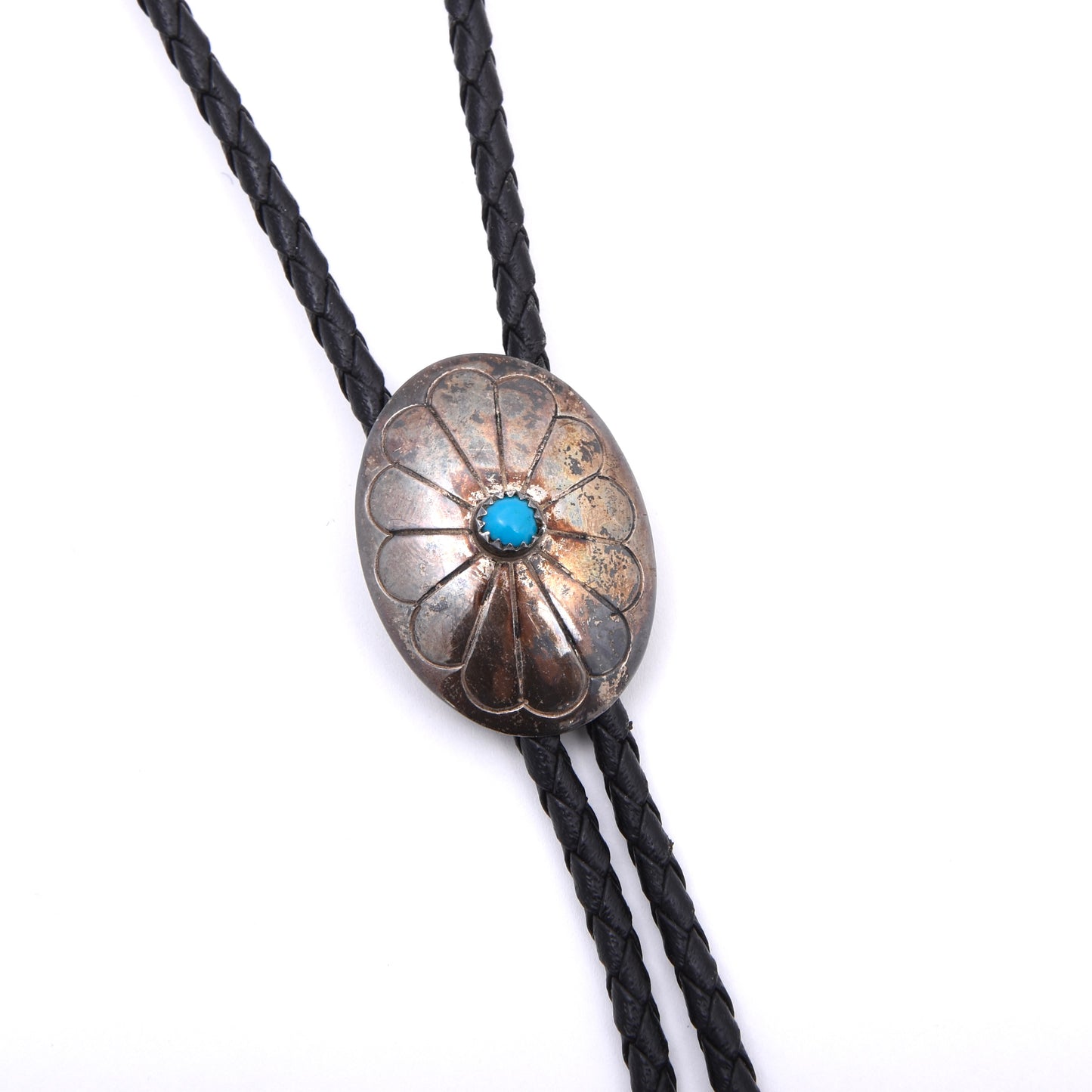 Vintage Nel J Southwestern Sterling Silver & Turquoise Bolo Tie