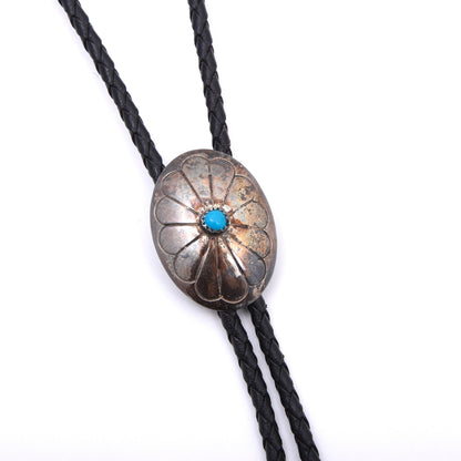 Vintage Nel J Southwestern Sterling Silver & Turquoise Bolo Tie