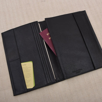 NOS Creation Weiss Büffelleder Reisebrieftasche - Schwarz